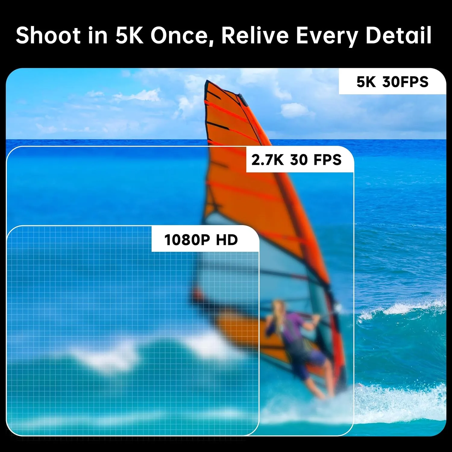 5K30FPS Waterproof Action Camera with 64GB Card, 34FT Underwater Cameras