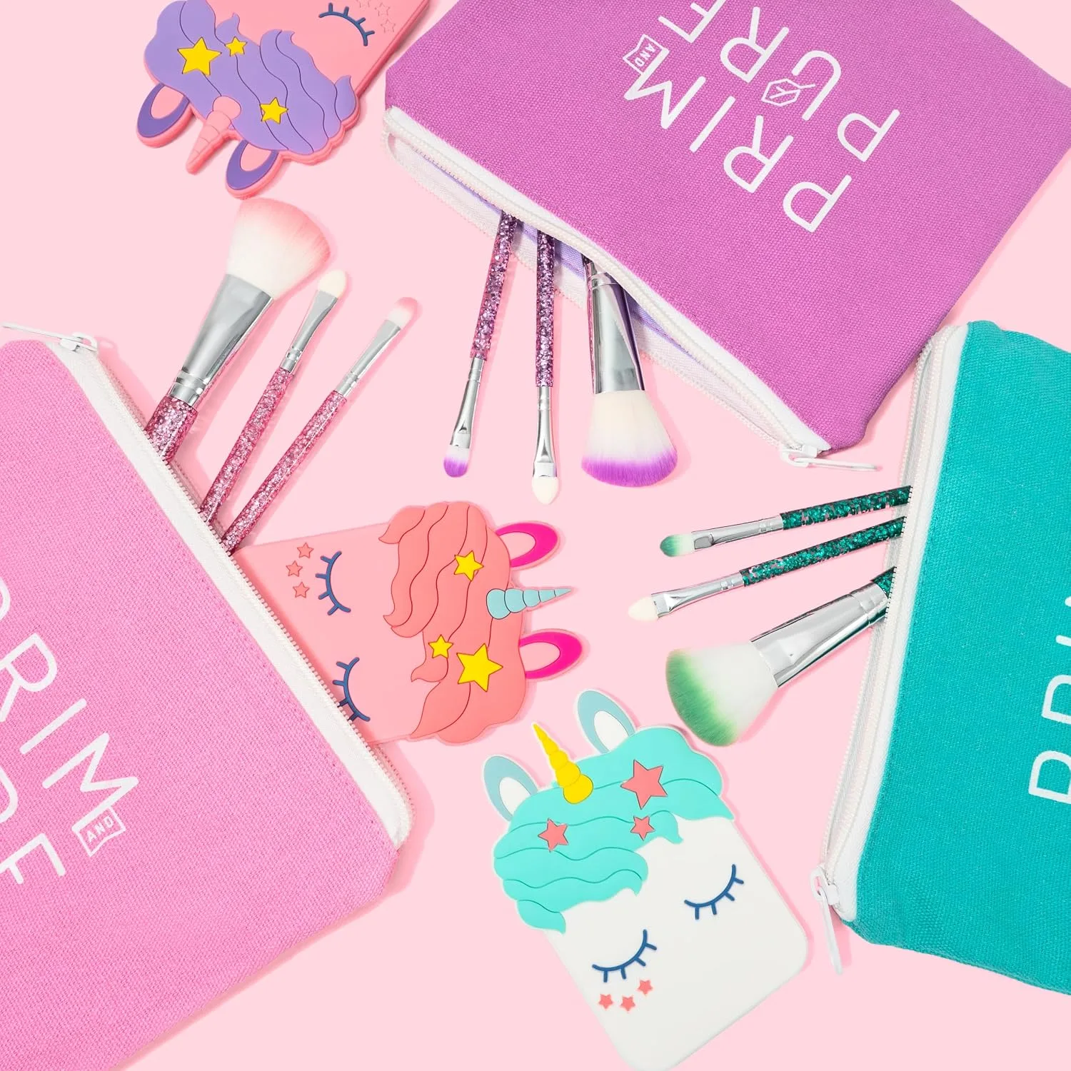 Prim and Pure Mineral Gift Set with Unicorn Mirror| Perfect for Play Dates & Birthday Parties | Kids Eyeshadow Makeup – Mineral | Organic & Natural Makeup Kit for Kids| Made in USA (Blue)