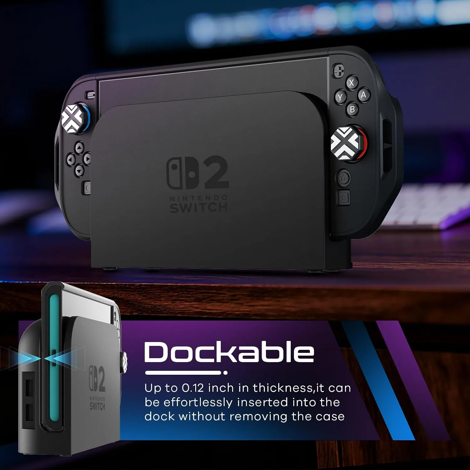 Toladoshop Dockable for Switch 2 Grip Case (2025) Accessories, Armor Slim Military-Grade Protection for Detachable 3PCS Design Joncon Holder with Screen Protectors and Joystick caps, Black