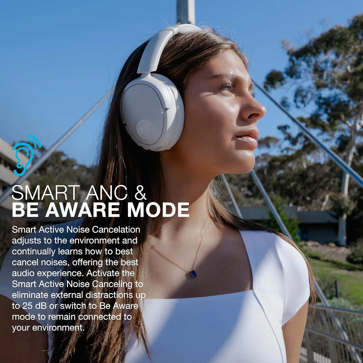 JLab JBuds Lux ANC Wireless Over-Ear Headphones, Cloud White