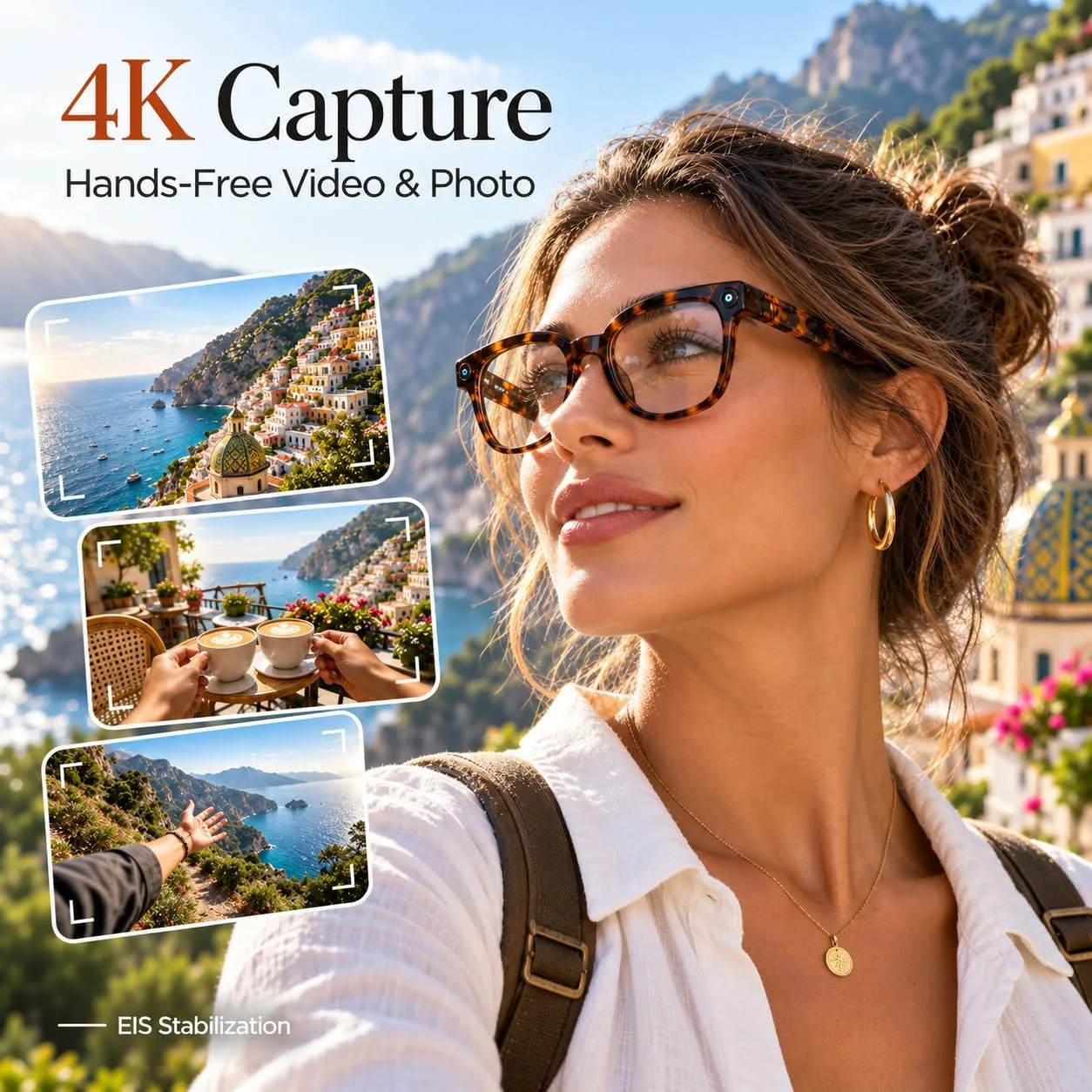 AI Smart Glasses with Camera,4K Anti-Shake Video, Real Time Translation