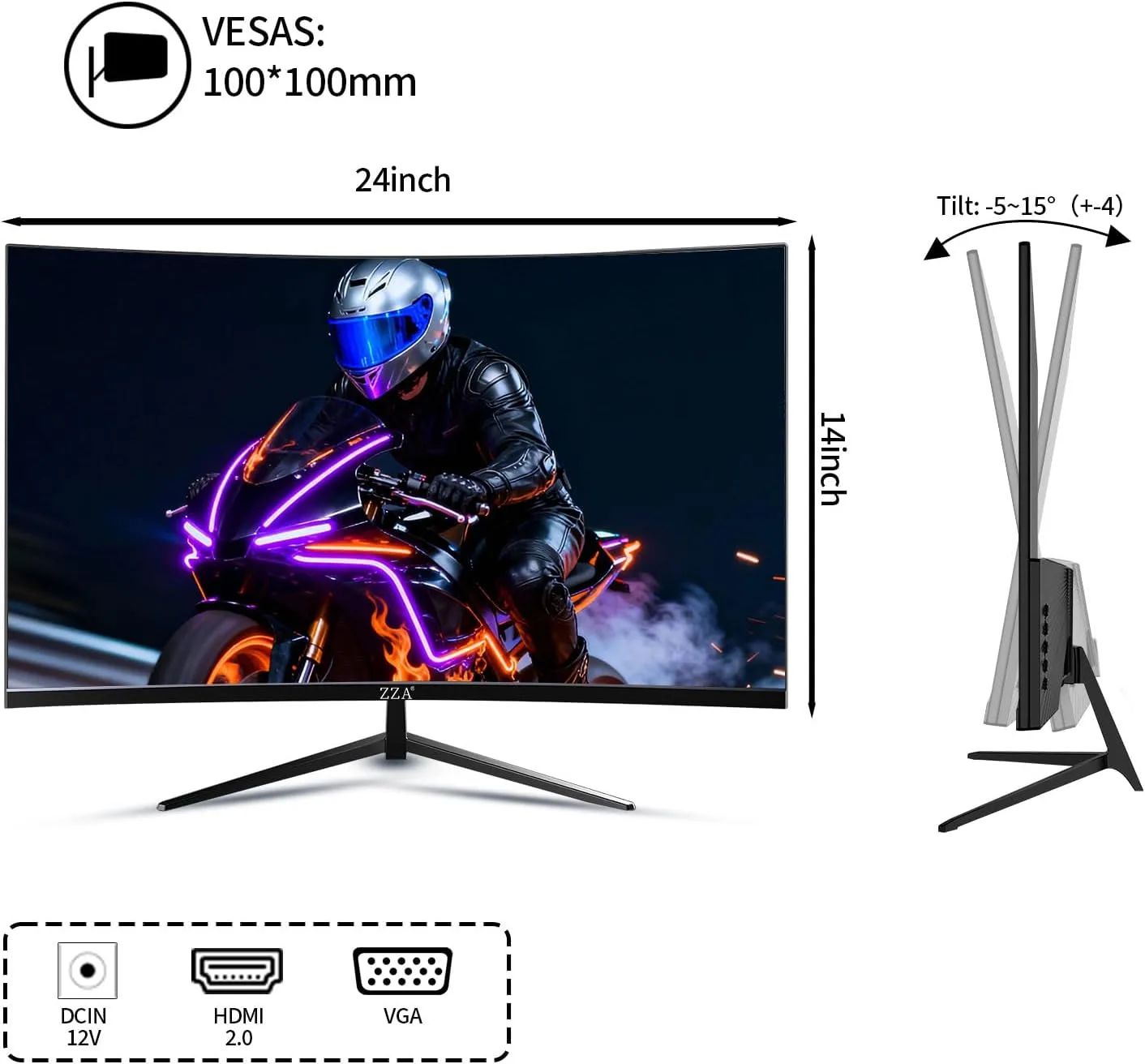 ZZA 27 Inch FHD 100Hz Curved Monitor, VA Panel,1800R,HDMI,VGA