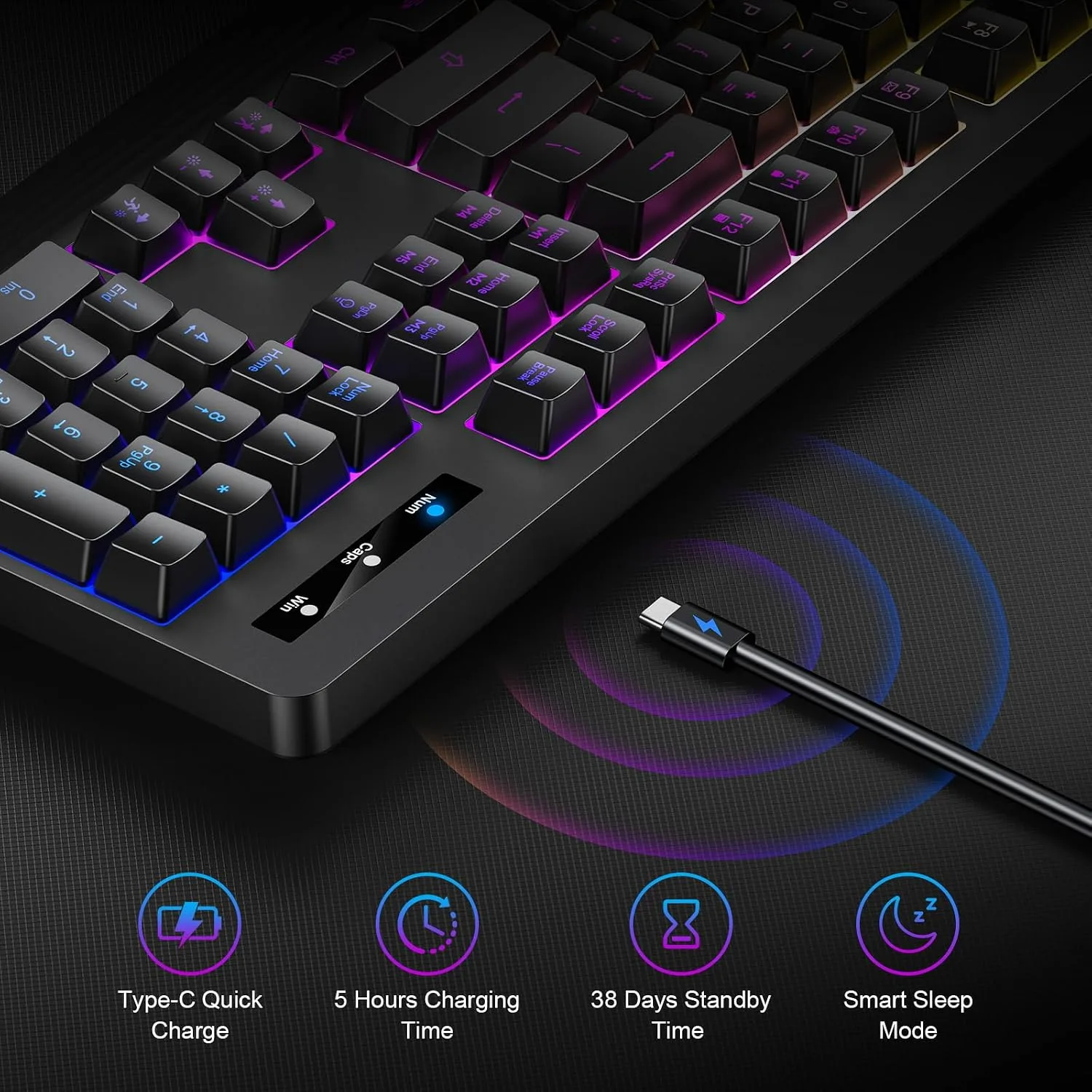 Wireless Gaming Keyboard, RGB Backlit Silent, Full-Size Waterproof Keyboard