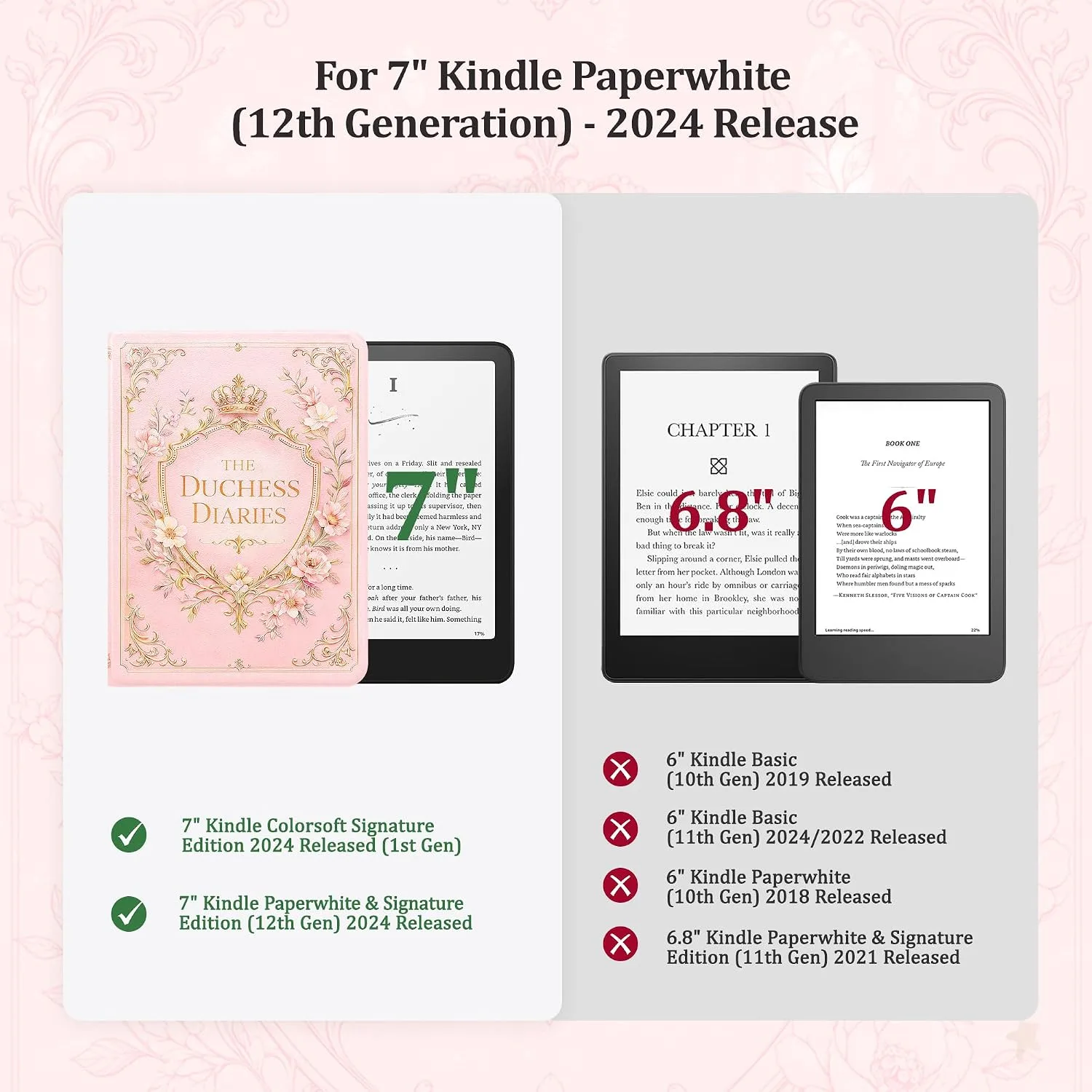 Magnetic Book Cover Case for 7'' Kindle Paperwhite & Colorsoft