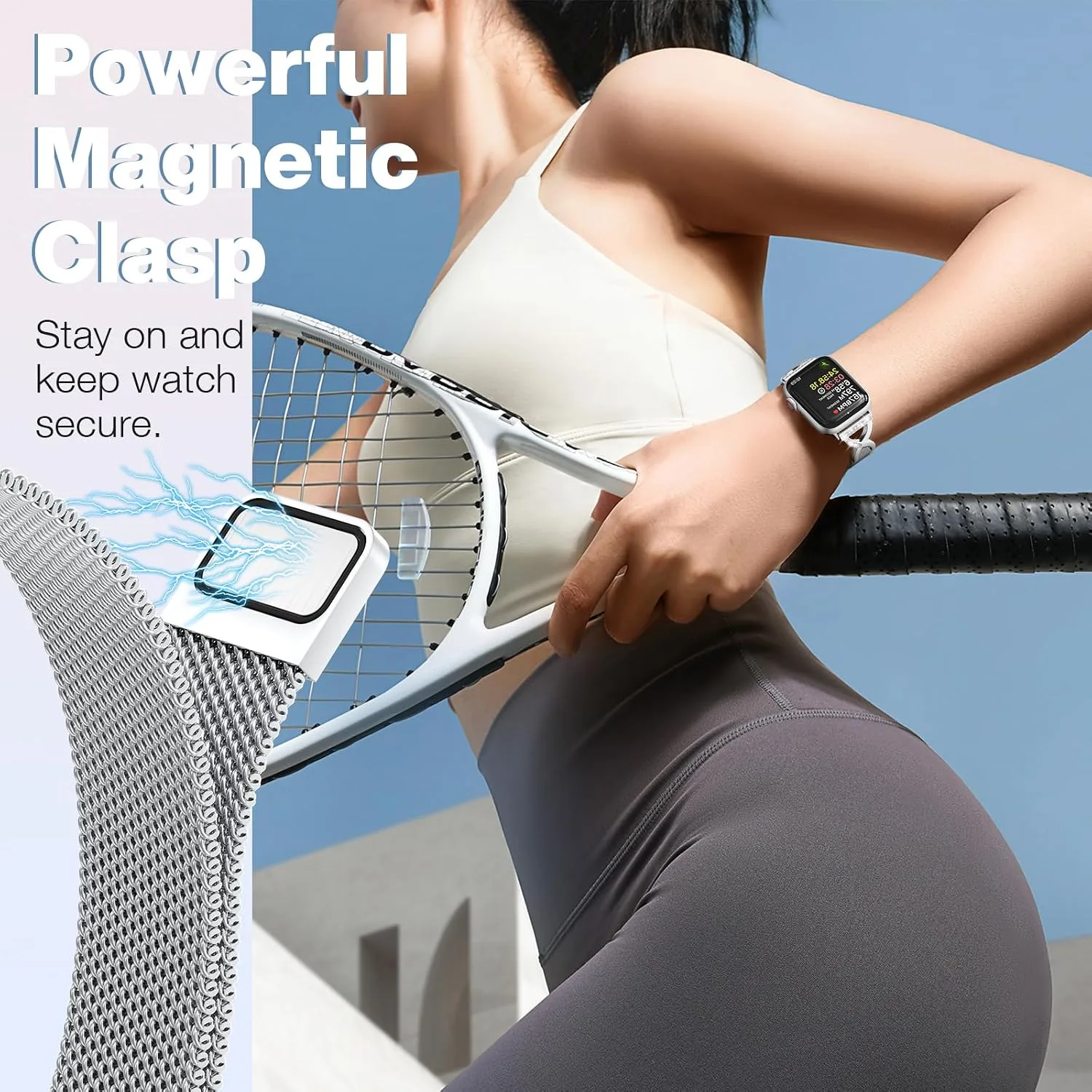 Thin Mesh Loop with X-Shape Clasp Compatible with Apple Watch Bands Women