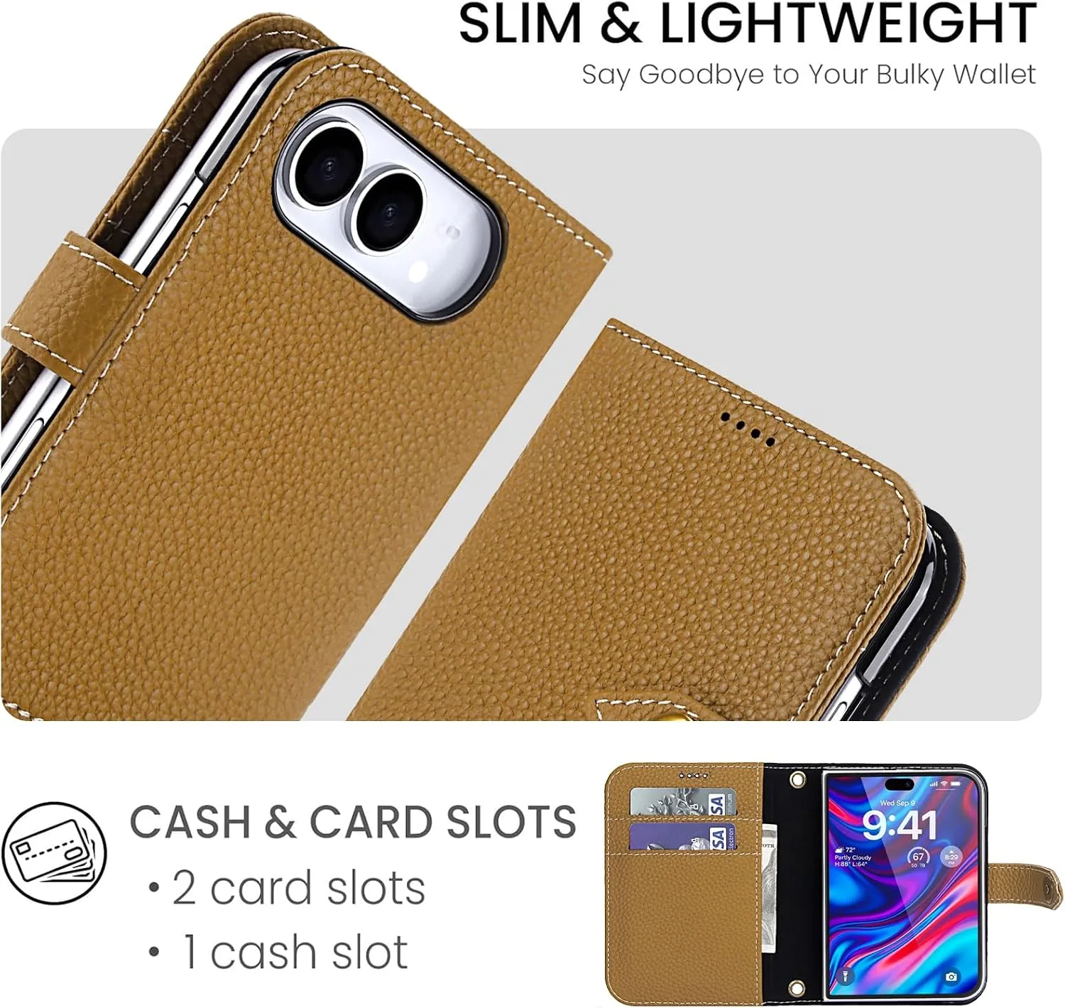 for iPhone Duo Case Wallet Genuine Leather for Magsafe, Brown