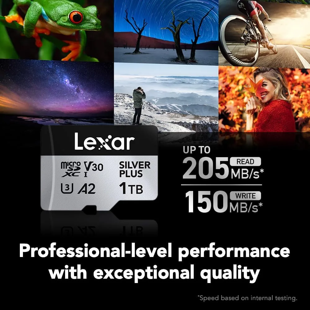 Lexar 1TB Silver Plus Micro SD Card, 205MB/s Read, 4K, V30, UHS-I