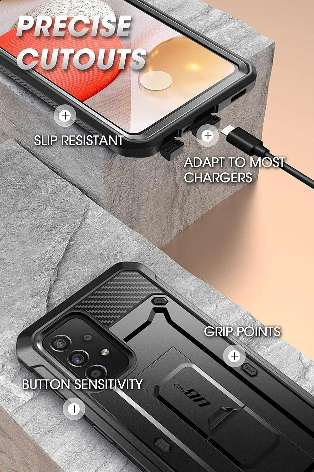 SUPCASE for Samsung Galaxy A52 4G / 5G, A52s 5G Case with Kickstand, Black