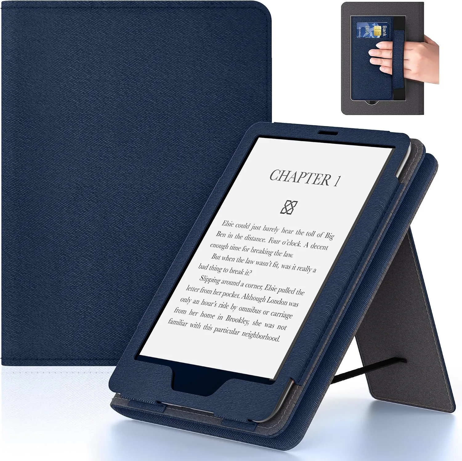 6in Tablet Case with Stand and Hand Strap,Incompatible with Old Version, Durable Synthetic Leather Cover with Auto Sleep Wake, Dark Blue