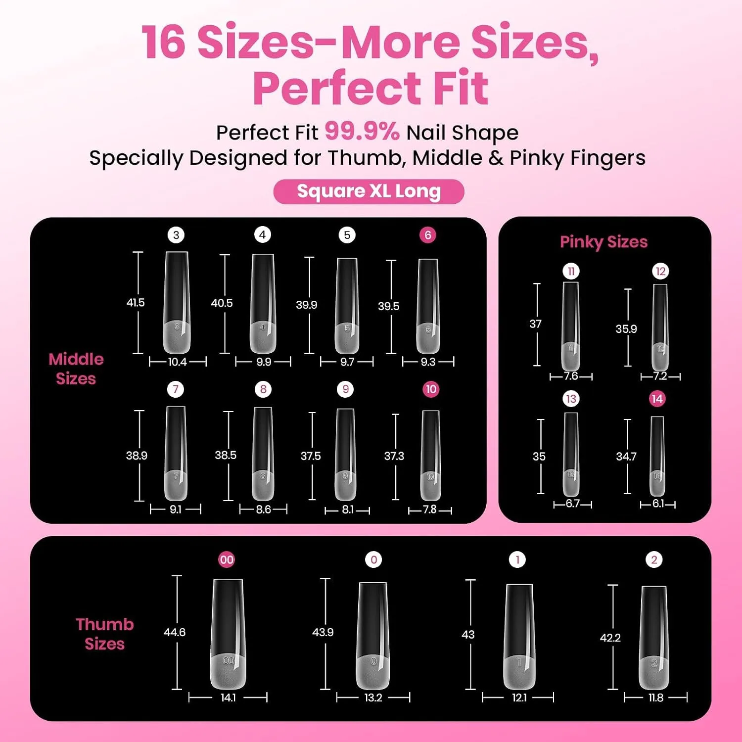 Beetles Tipex Instant Apex Nail Tips, XL Square, 160pcs 16 Sizes(00-14)