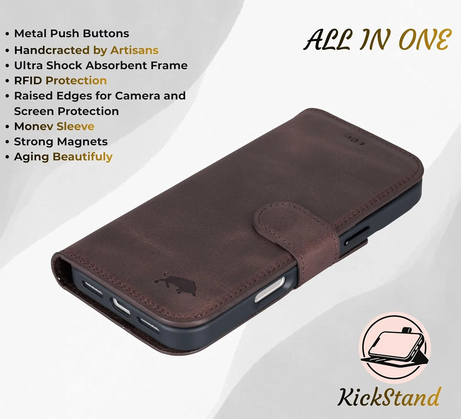 VENOULT Detachable Wallet Case for iPhone 18/17 Pro, Full Grain Leather