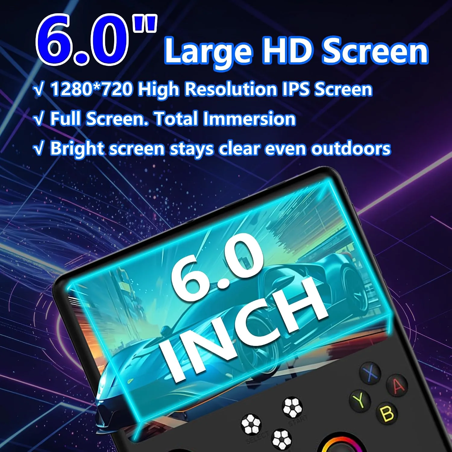 R60MAX Retro Handheld Gaming Console, 6.0-Inch HD IPS Screen, 6000mAh Battery, 40000+ Classic Games Pre-Installed, Save/Load State, Linux OS, Gift for Gamers (Black)