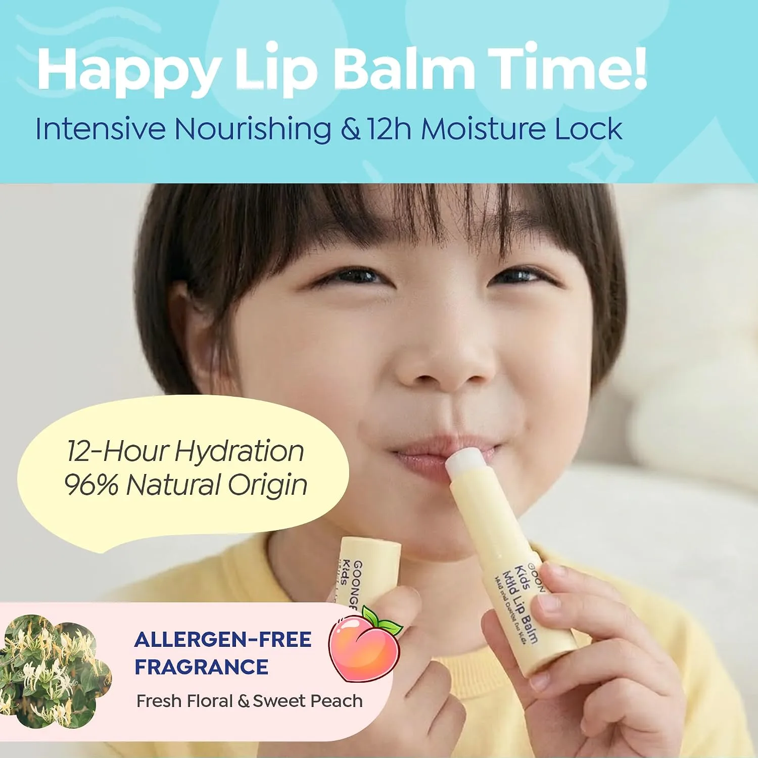 GOONGBE Kids Lip Balm, Korean Hydrating Shea Butter, Allergen Free, 0.1 oz