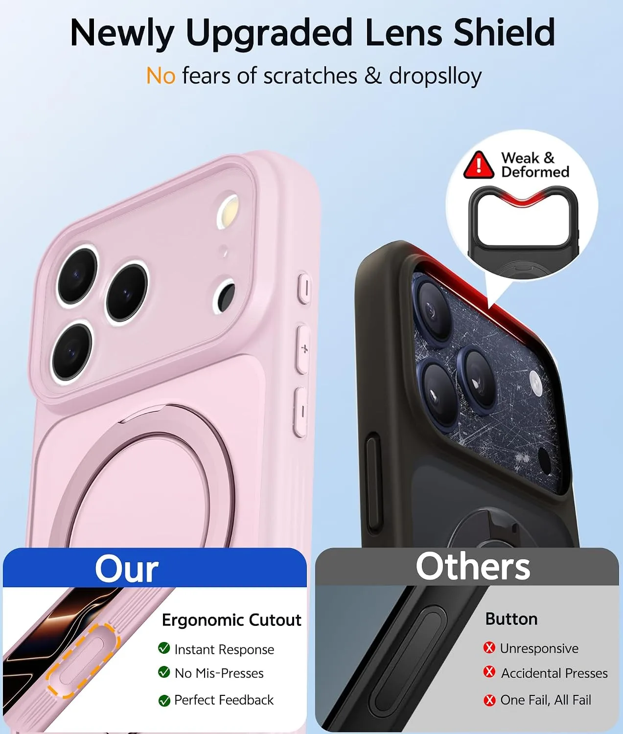 for iPhone 17 Pro Case with 360 Spin Stand, Light Pink