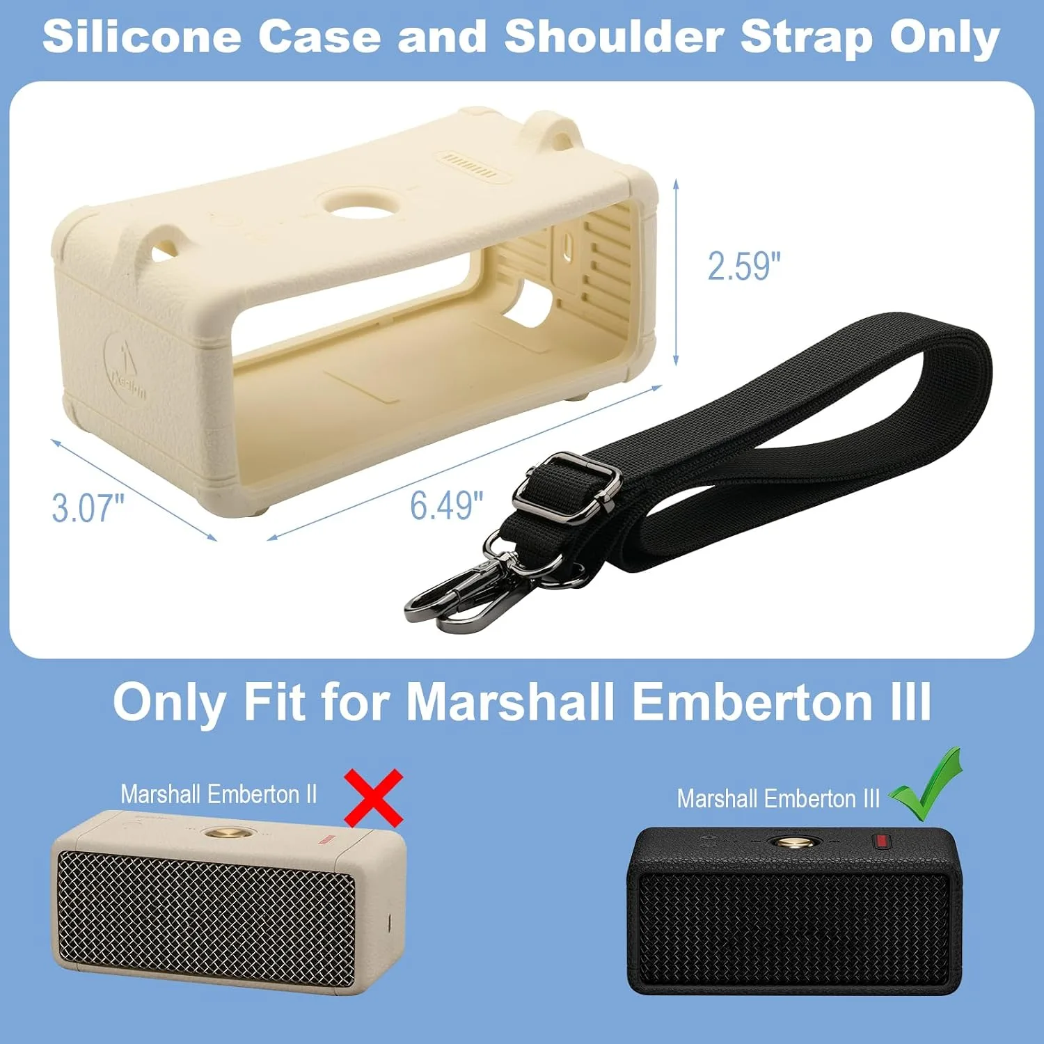 Silicone Cover for Marshall Emberton III Speaker, Soft Silicone Case Replacement Protective Skin Cover Portable Travel Sleeve with Shoulder Strap (Case Only) (Cream)