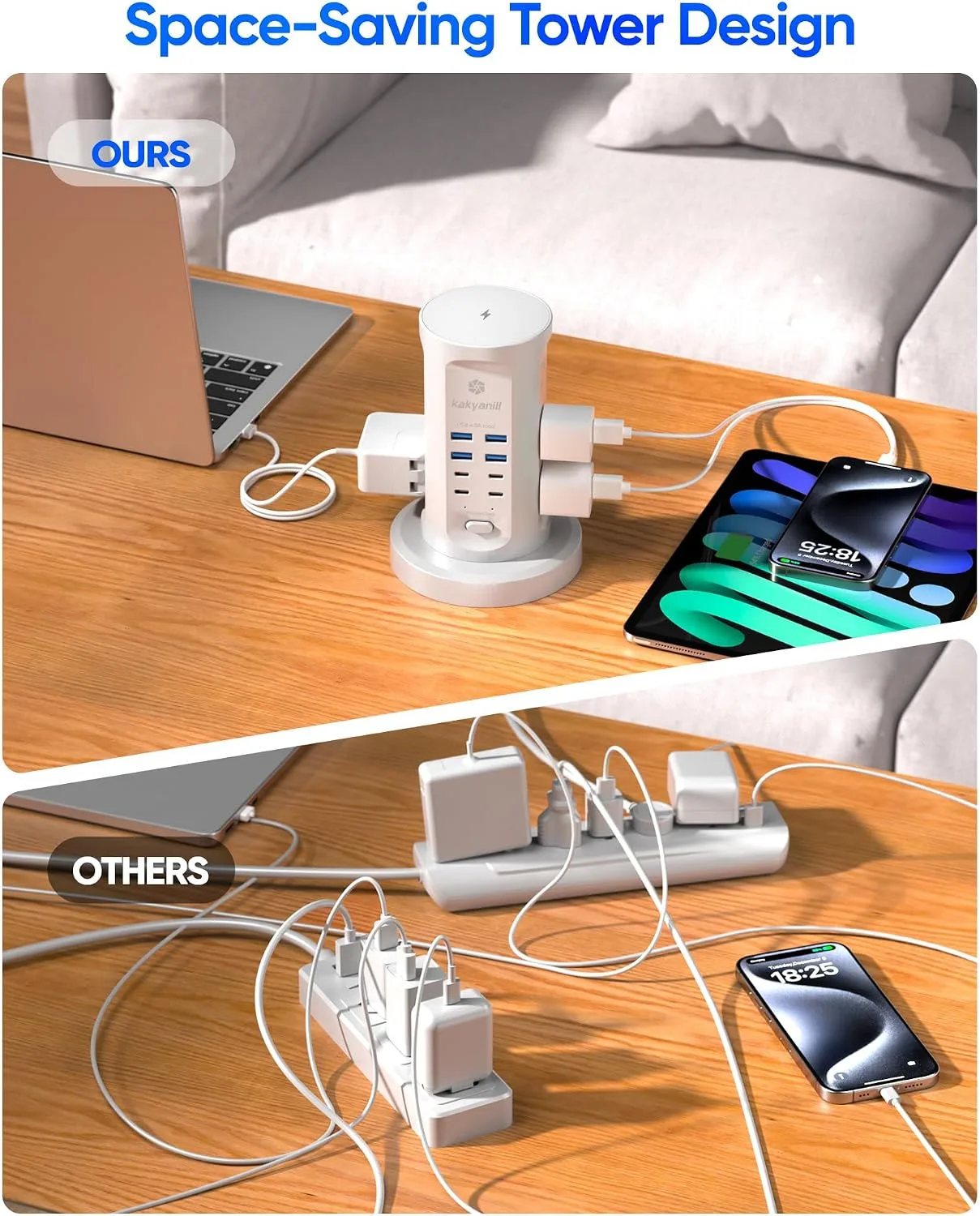 Power Strip Tower, kakyanill Charging Station 9 AC Outlets 8 USB Ports