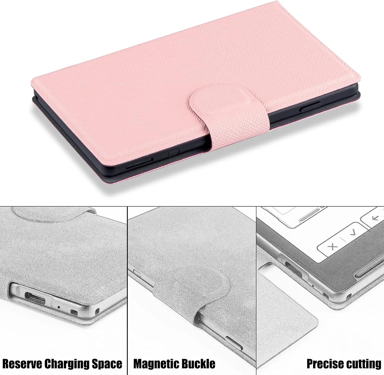 Magnetic Case for Xteink X4,PU Leather Slim Cover, Pink