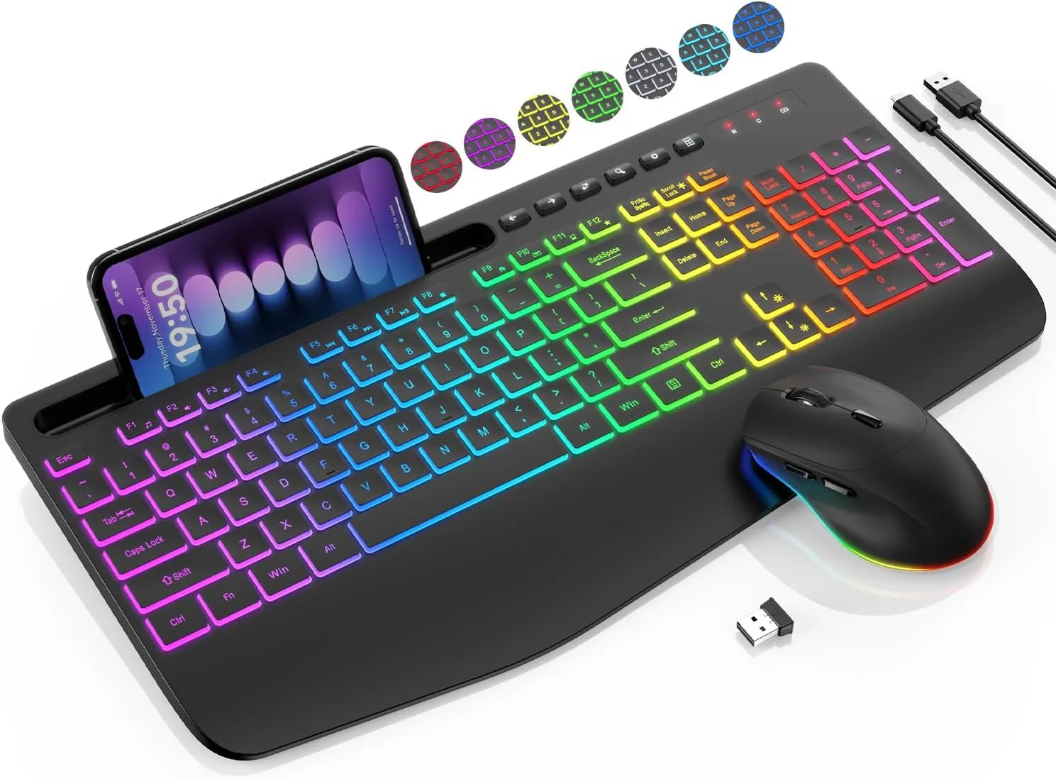 Wireless Keyboard and Mouse Combo - 9 Backlit Effects, RGB, 2.4G Lag-Free