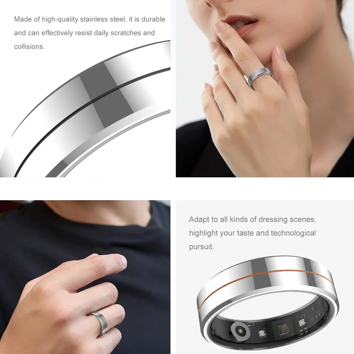 Smart Ring for Women & Men, Health Tracker with Blood Oxygen Monitor, Heart Rate & Sleep Monitor, 5-7 Days Battery, Waterproof Fitness Ring Size #9