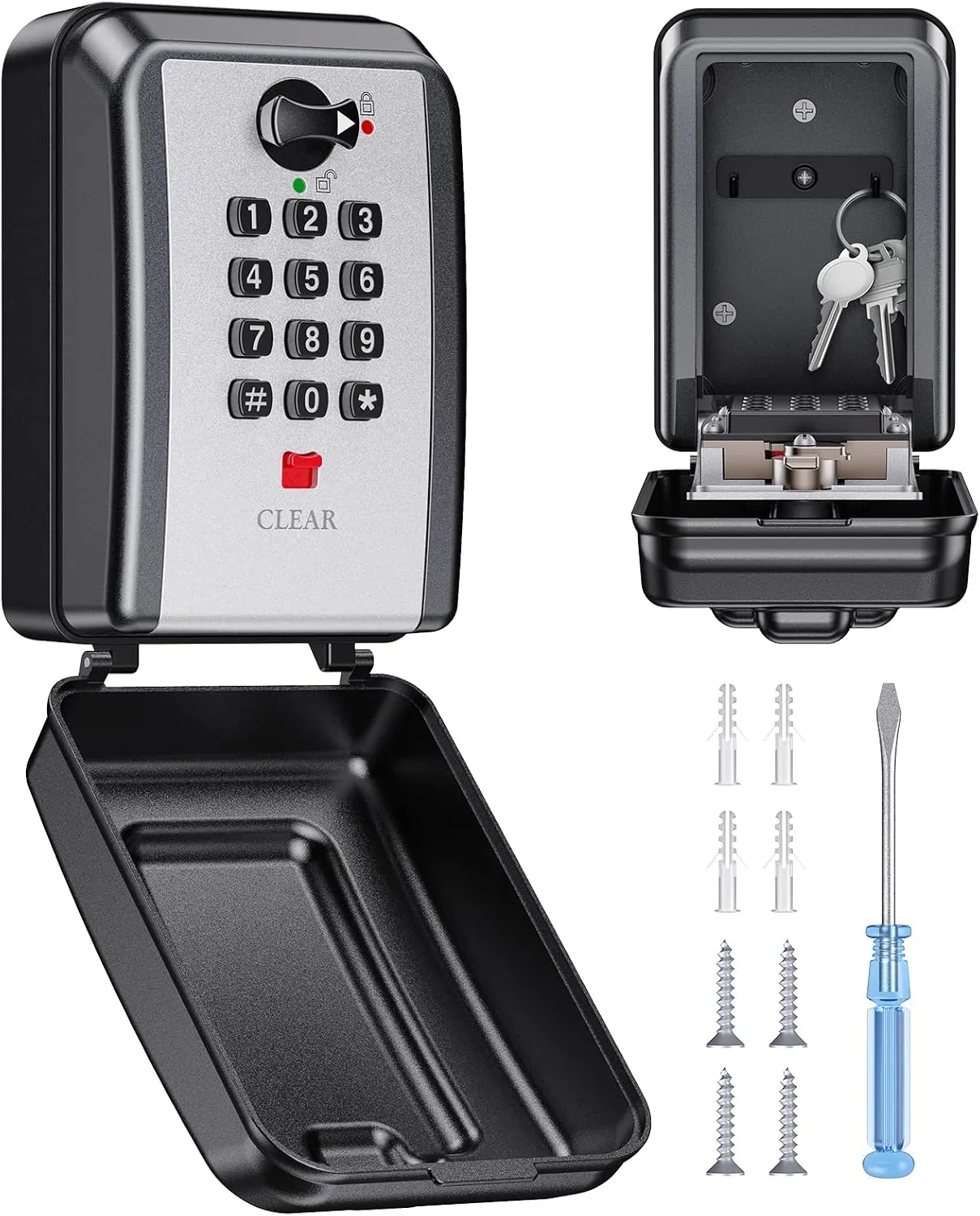 Caja organizadora para llaves Vewaci con combinación de 12 dígitos, gran capacidad, resistente a la intemperie, color Silver