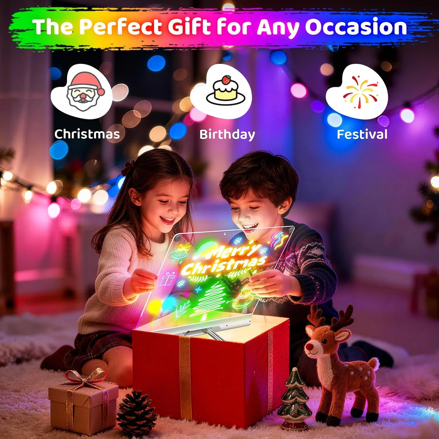 Geokay 16“ Rechargeable LED Drawing Board, 9-Color Light Modes with Timer