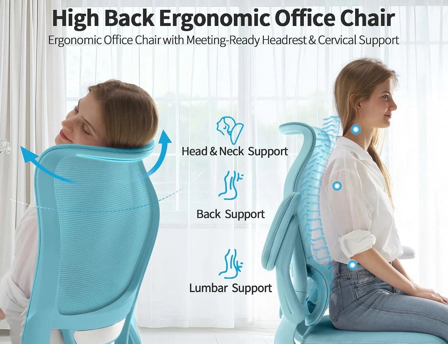 TRALT Office Chair Ergonomic Desk Chair with Lumbar Support Blue Blue, 1