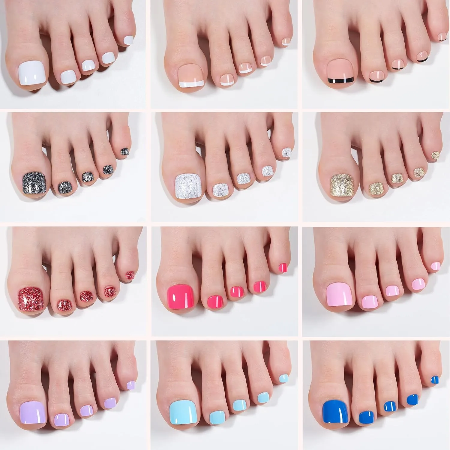 Beetles Press On Toe Nails Kit- 288 Pcs 12 Colors, Short Squoval Toenails
