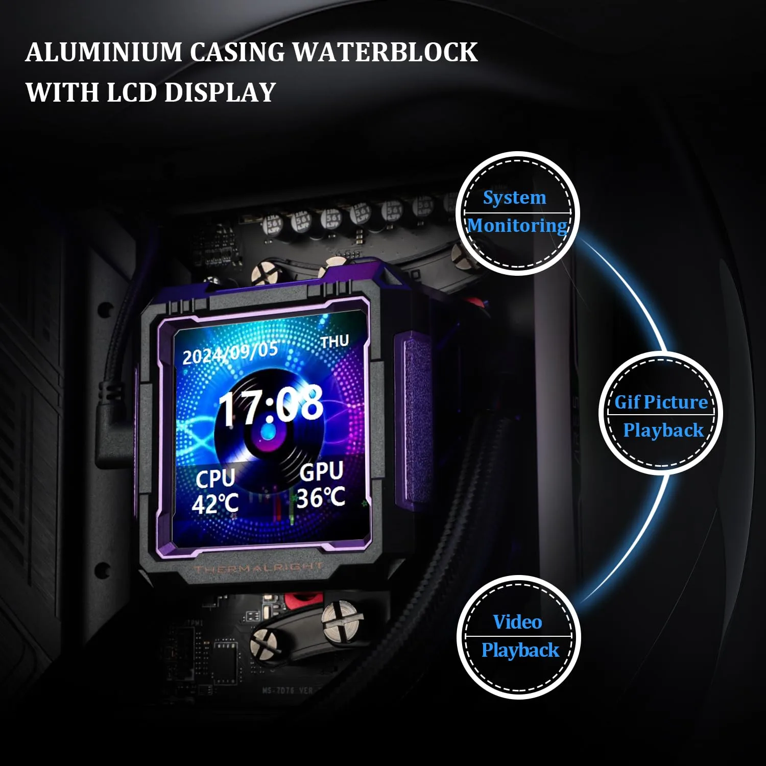 Thermalright FW PRO 360 ARGB Black CPU AIO Cooler,IPS LCD Screen with 320 * 320 Resolution,for AM5&Intel 1700/1851,High-Performance 360 Specs Water-Cooled with 2.73in Removable Display