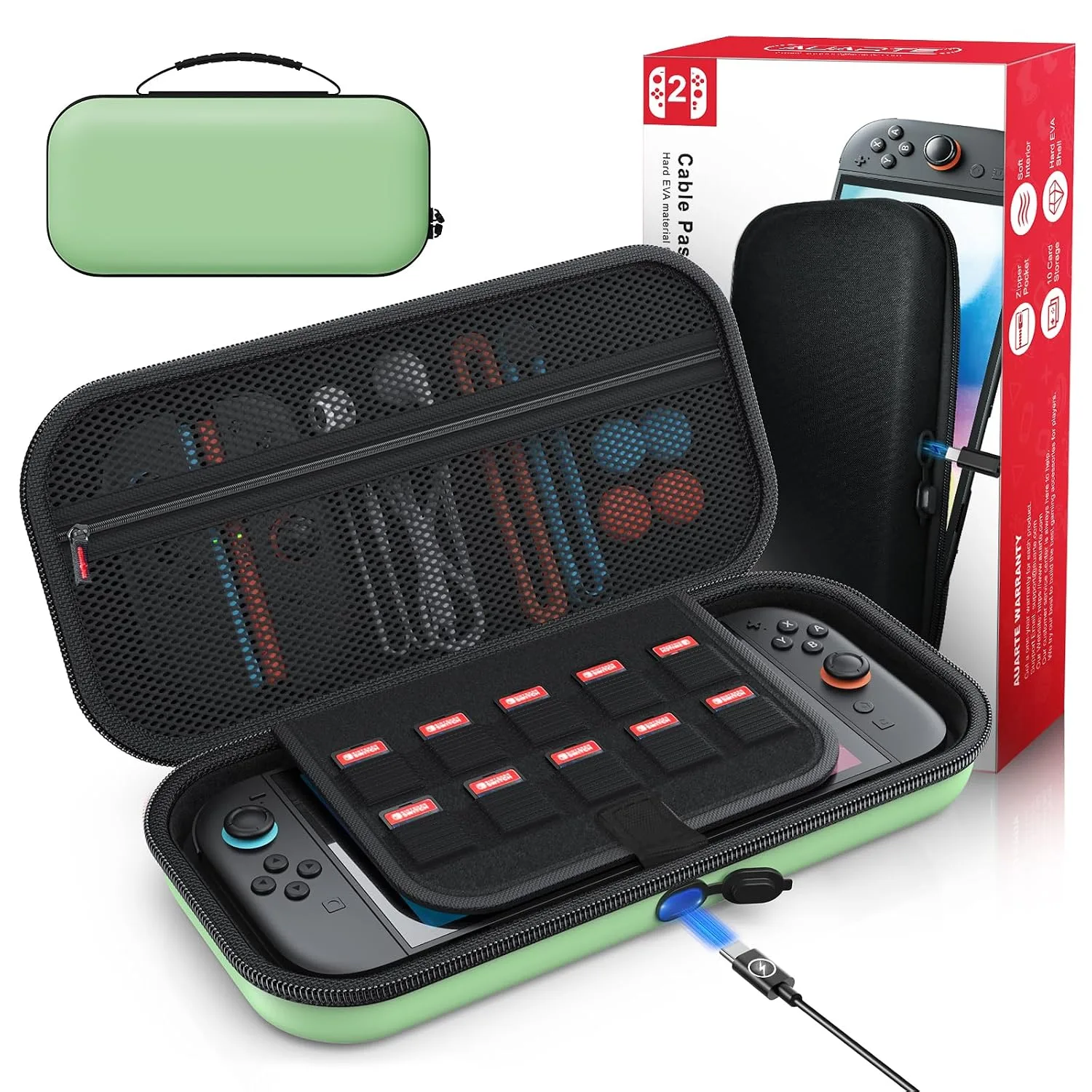 Auarte [Charge Inside Carrying Case for Switch 2 Console (2025)/OLED-Green