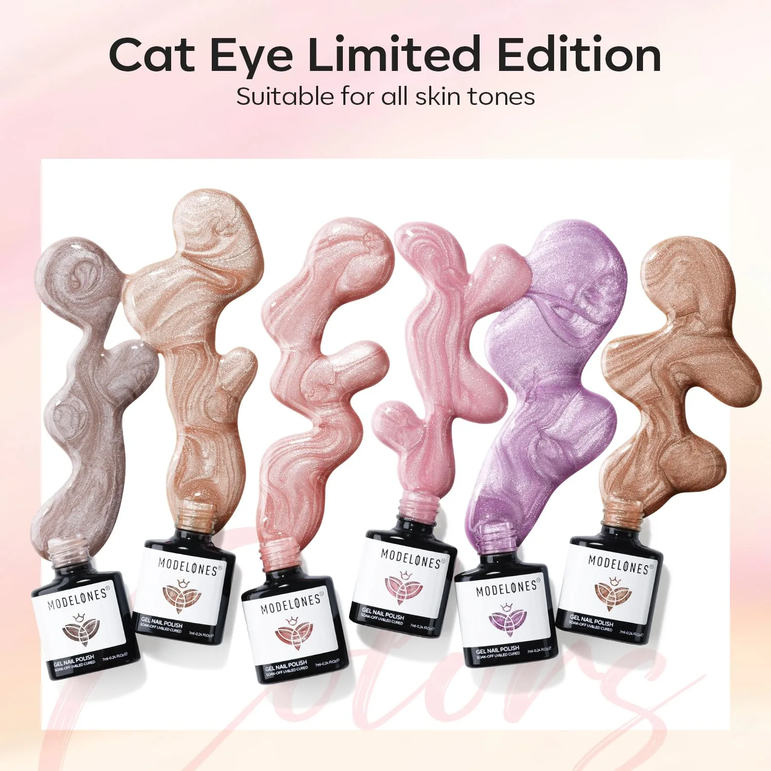 modelones Cat Eye Gel Nail Polish Glitter 6Colors Nude Pink Purple