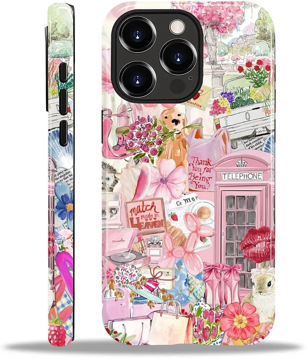 DAIZAG Case for iPhone 13 Pro,Mixed 2 Layer Design Shockproof Soft TPU Ddouble Protection Phone Case for iPhone 13 Pro-Cute Pink Animal Garden Collage