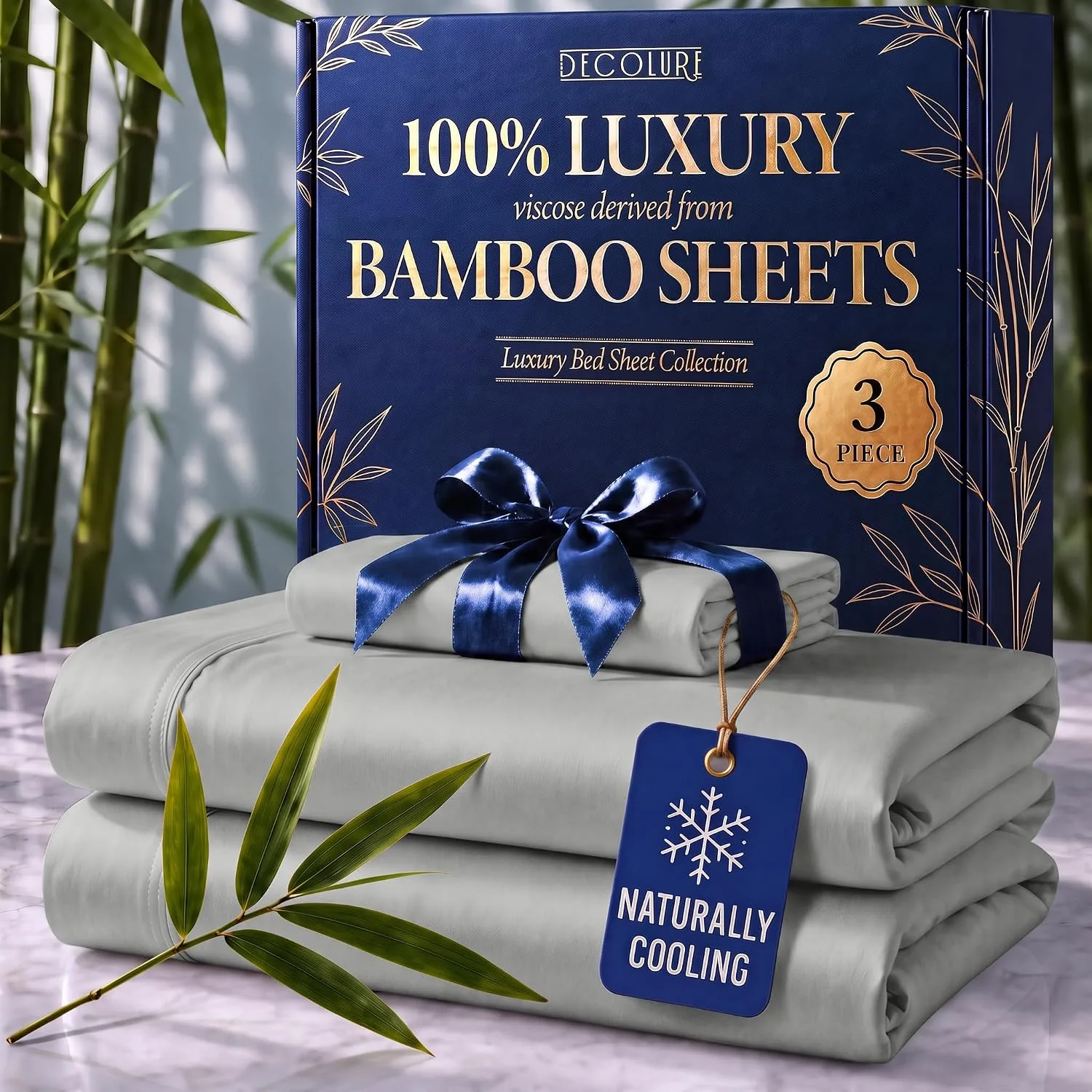 DECOLURE 100% Viscose from Bamboo Sheets Twin Size | 3 Pc Cooling Bed Set