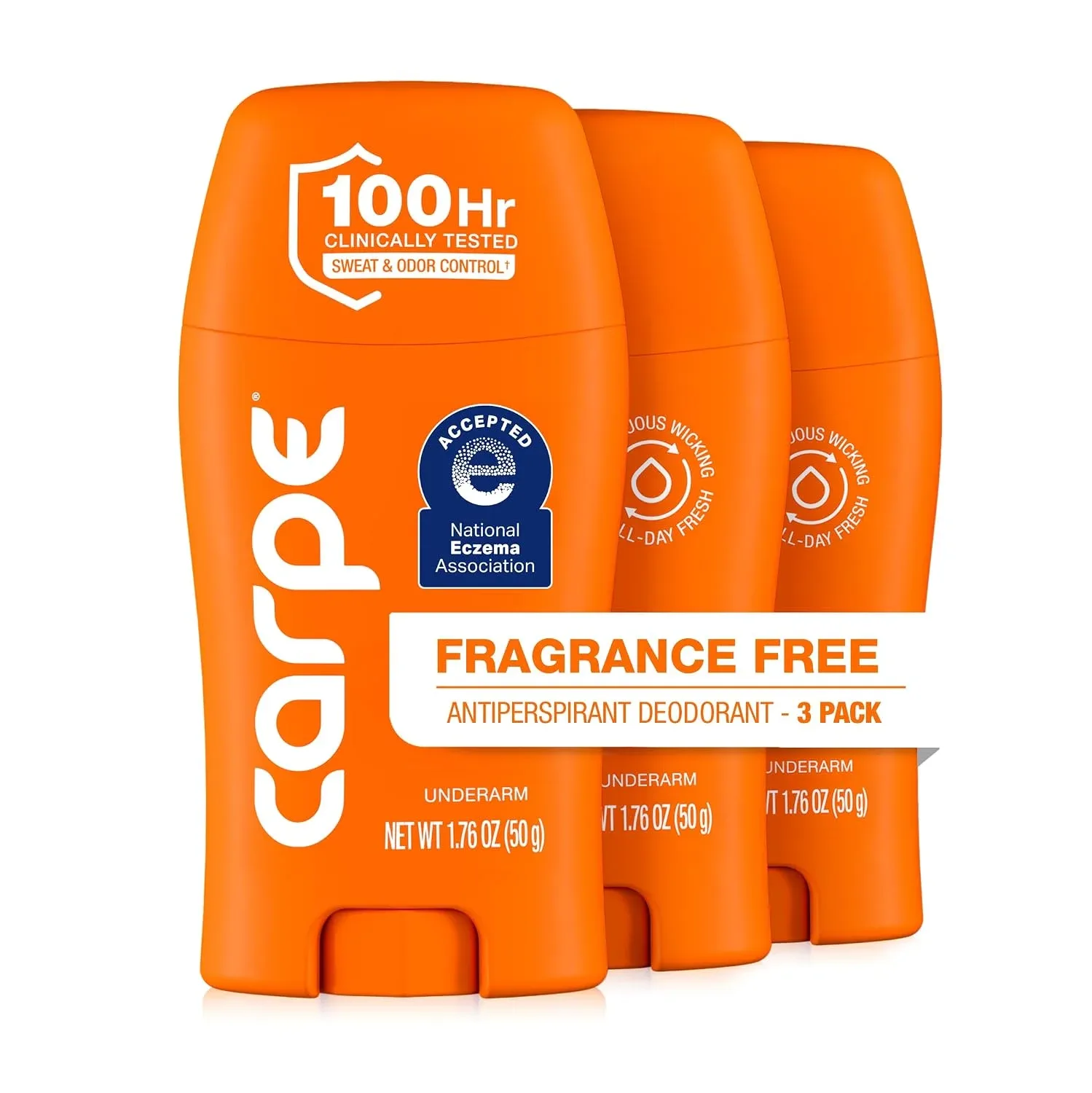 Carpe 100-Hour Antiperspirant Deodorant, Fragrance Free - 3 Pack