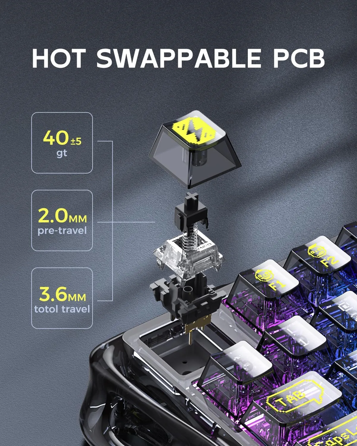 GravaStar Mercury K1 Lite 75% Wireless Mechanical Gaming Keyboard RGB