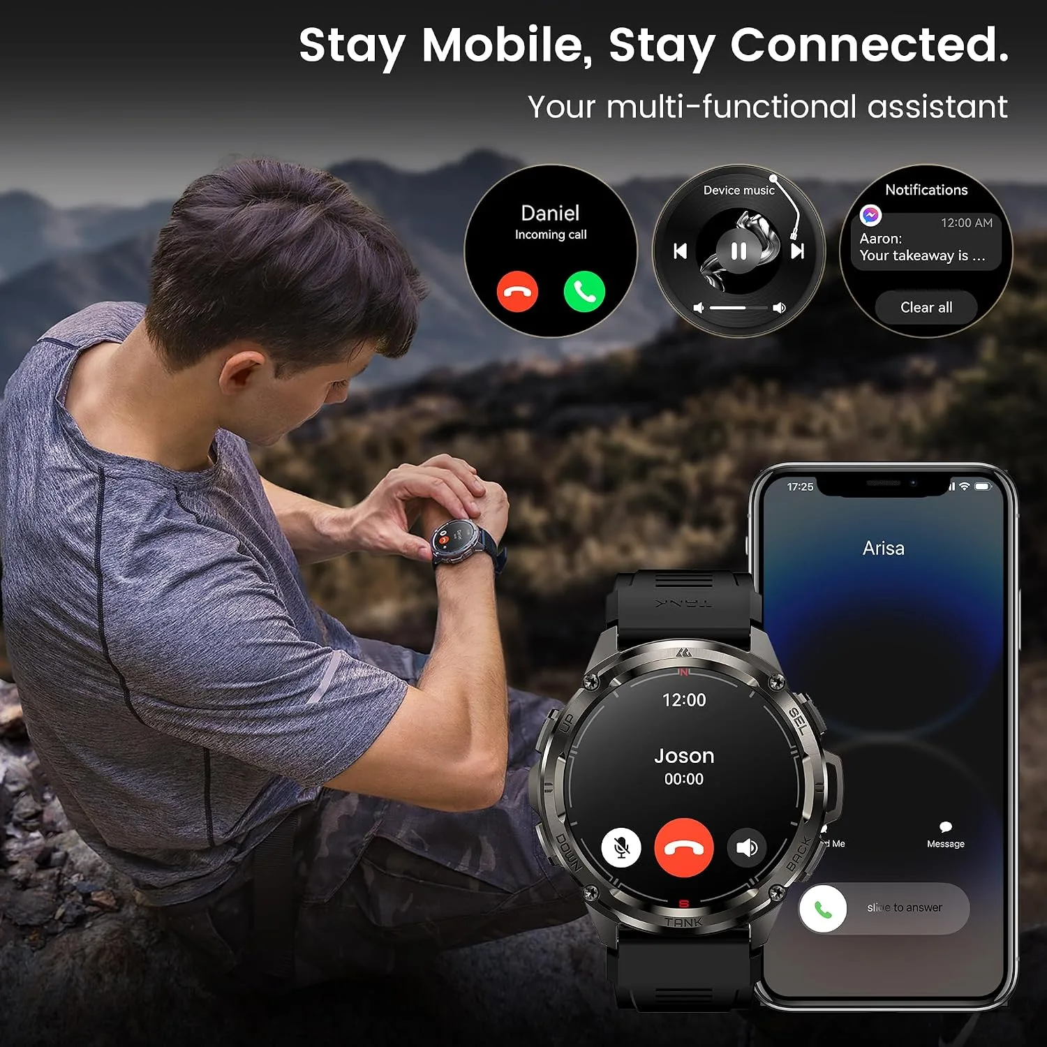 T3 Ultra Smart Watches for Men, GPS, Rugged, Stainless Steel Body