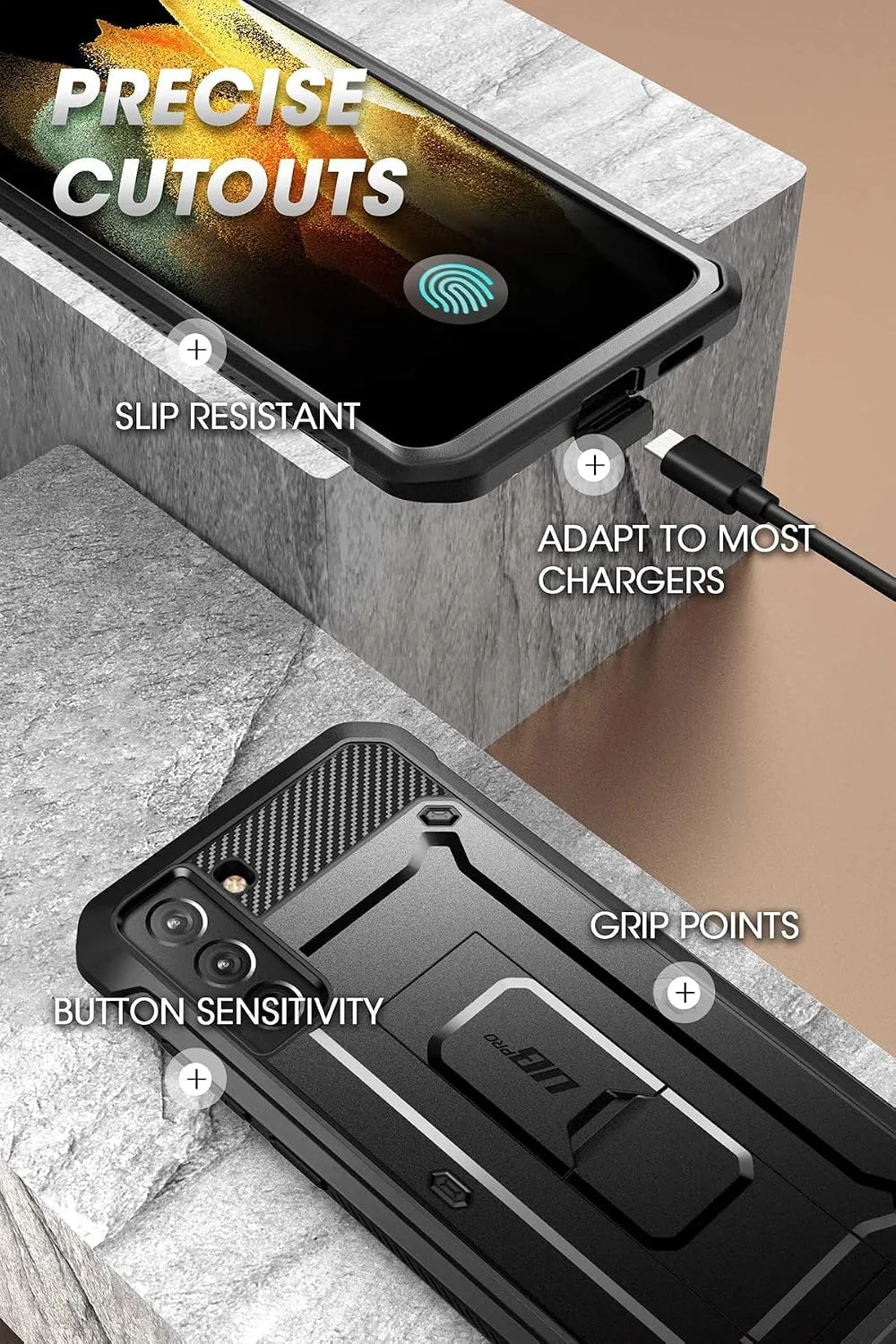 SUPCASE for Galaxy S21 FE Case with Built-in Screen Protector, Black