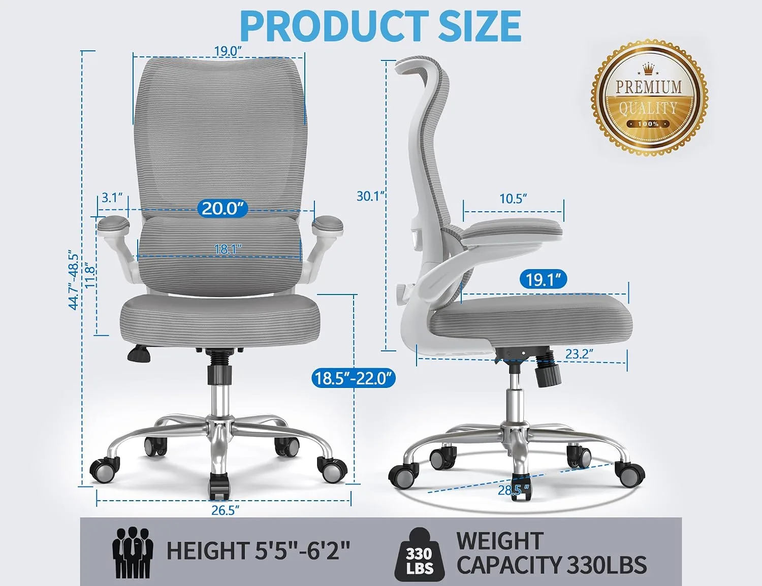 TRALT Office Chair Ergonomic Desk Chair with Lumbar Support White Grey, 1