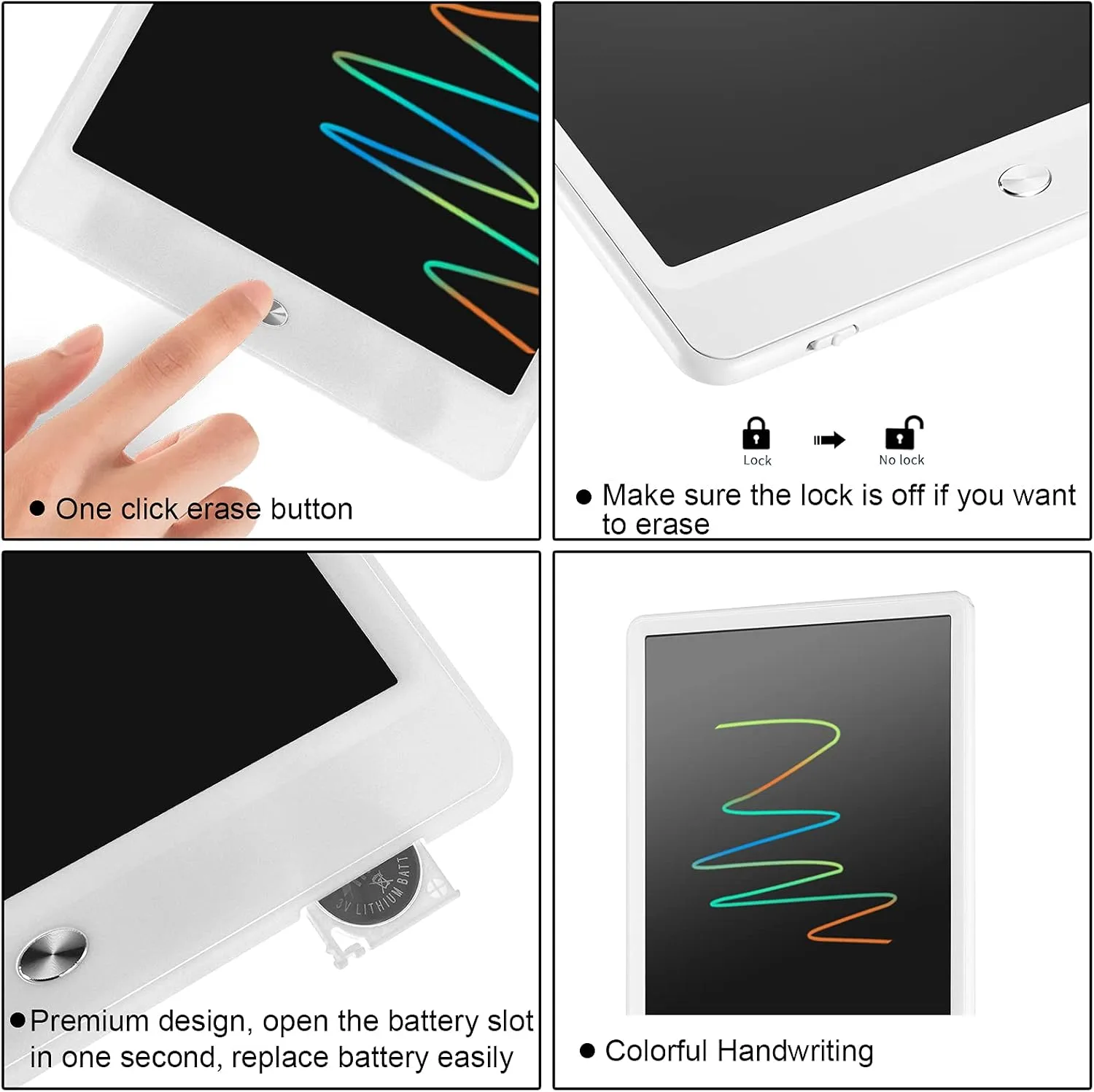 LCD Writing Tablet with Bag for Kids, 10 Colorful Screen Drawing Board Doodle Pad Learning Educational Toy - Gift for 3-6 Years Old Boy Girl (White)