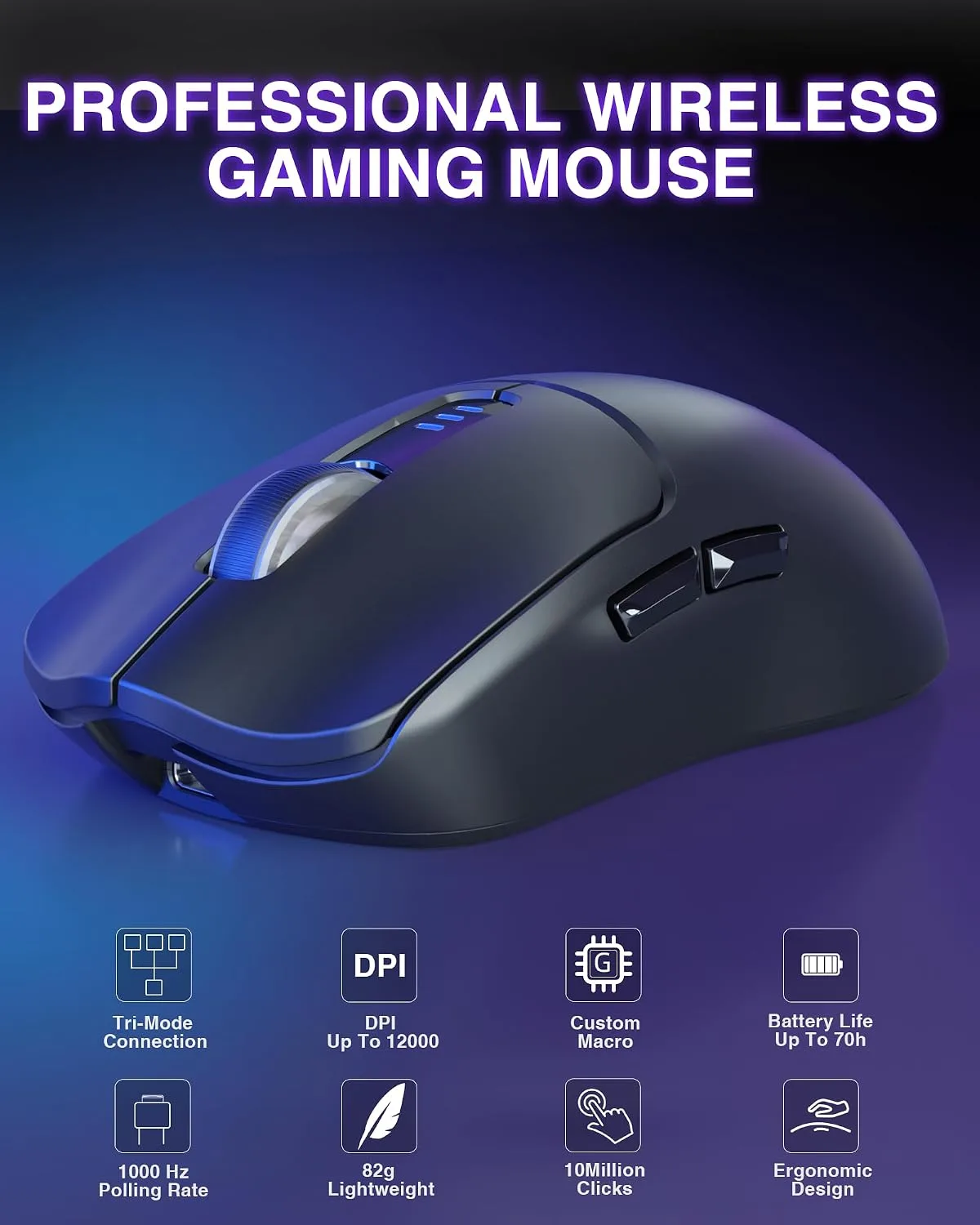 AULA SC580 Wireless Gaming Mouse, Tri-Mode Black Gaming Mice & 12000 DPI