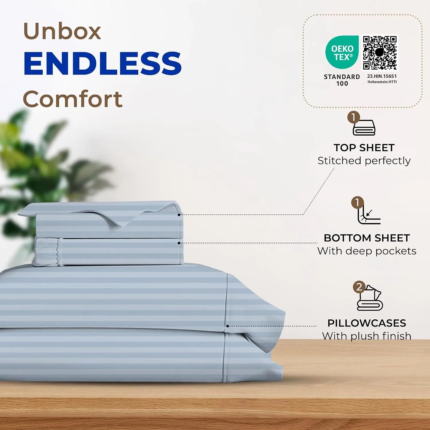 THREAD SPREAD Egyptian Cotton Sheets King Size - Luxury 600 Series King Size Sheets Set (4 PC, Navy Blue - Stripe), 16" Deep Pocket All Around Elastic, Soft, Sateen, Durable Hotel Bed Sheet Sets