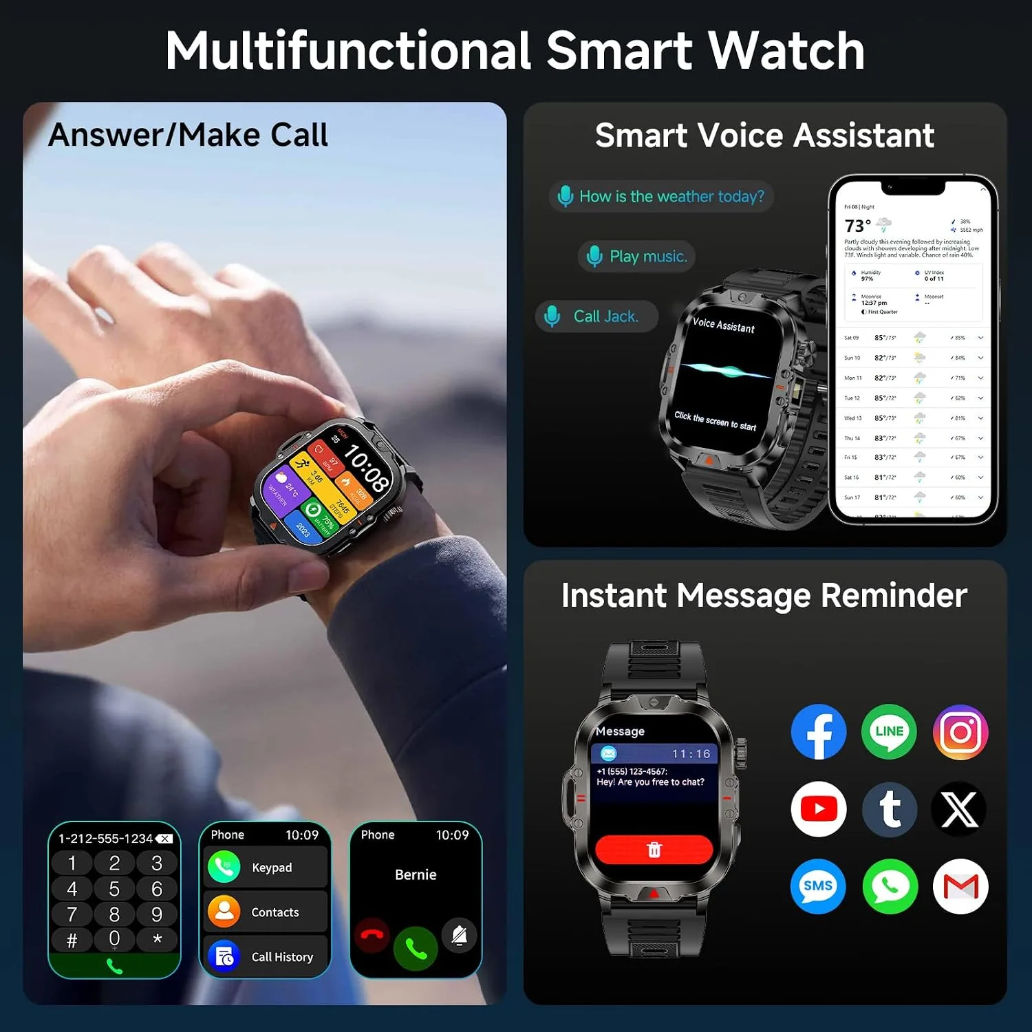 Smart Watch for Men Military Answer/Make Call 2.01″ Display
