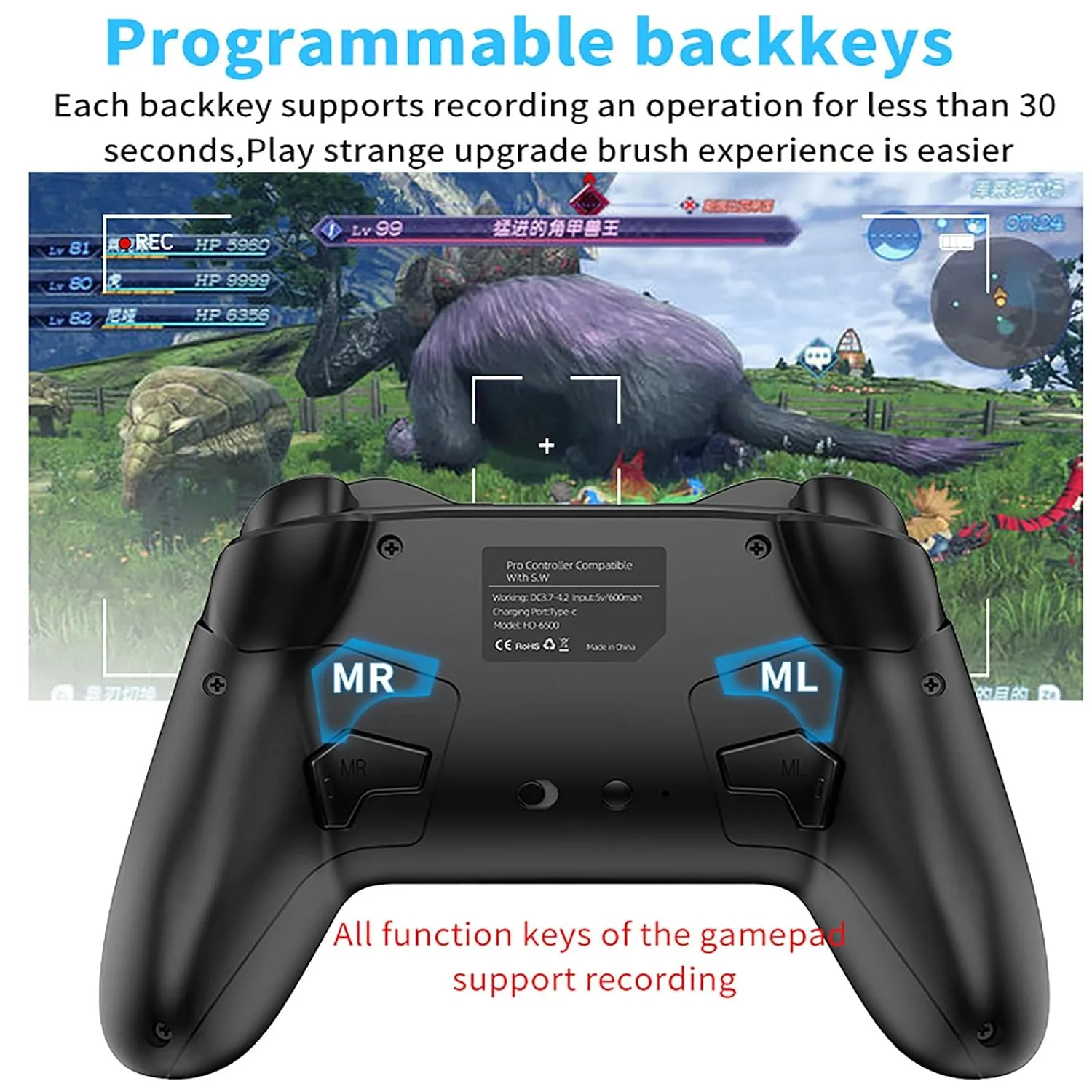 Bluetooth Controller for Switch/Mac/PC/Steam/Mobile Phone/iOS/Android//TV/iPad/Table/Apple Arcade MFi Games, switch pro controller wireless with Adjustable Dual Motion,Turbo,Macros,6-Axis,Wake Up for Black Myth: Wukong