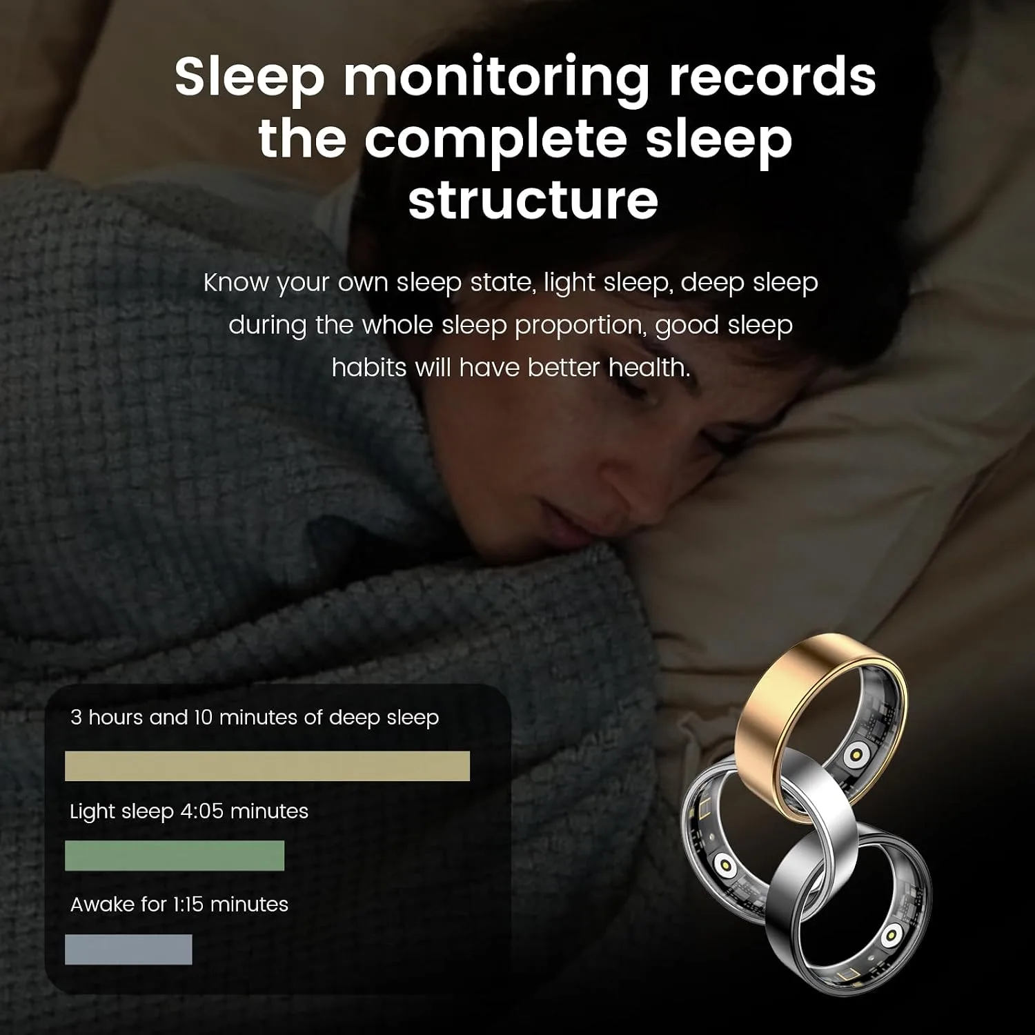 Smart Ring, Health Fitness Tracker with Heart Rate Blood Oxygen Monitor, Sleep & All-Day Sports Tracking, Long Battery Life Waterproof Wearable Ring for Men Women (R02C, Silver, 7)