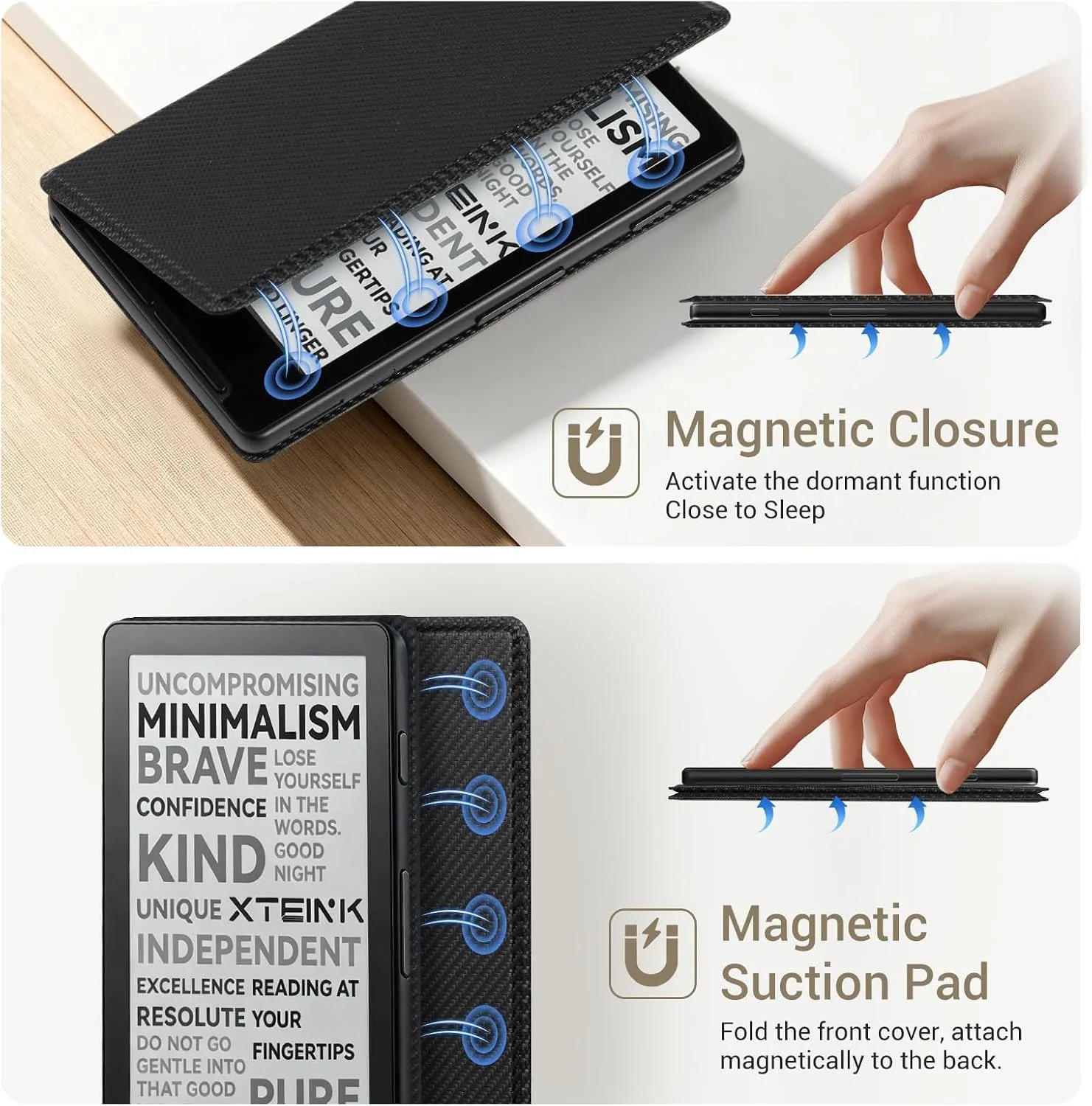 CoBak Magnetic Case for XTEINK X4, Ultra-Lightweight Protective Cover for Xteink X4 E-Reader, Secure Magnetic Attachment(Light Black)