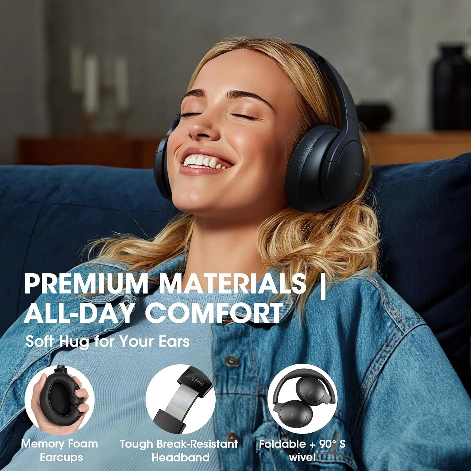 DOQAUS Bluetooth Headphones Over Ear Wireless, 90H Playtime, APP Control