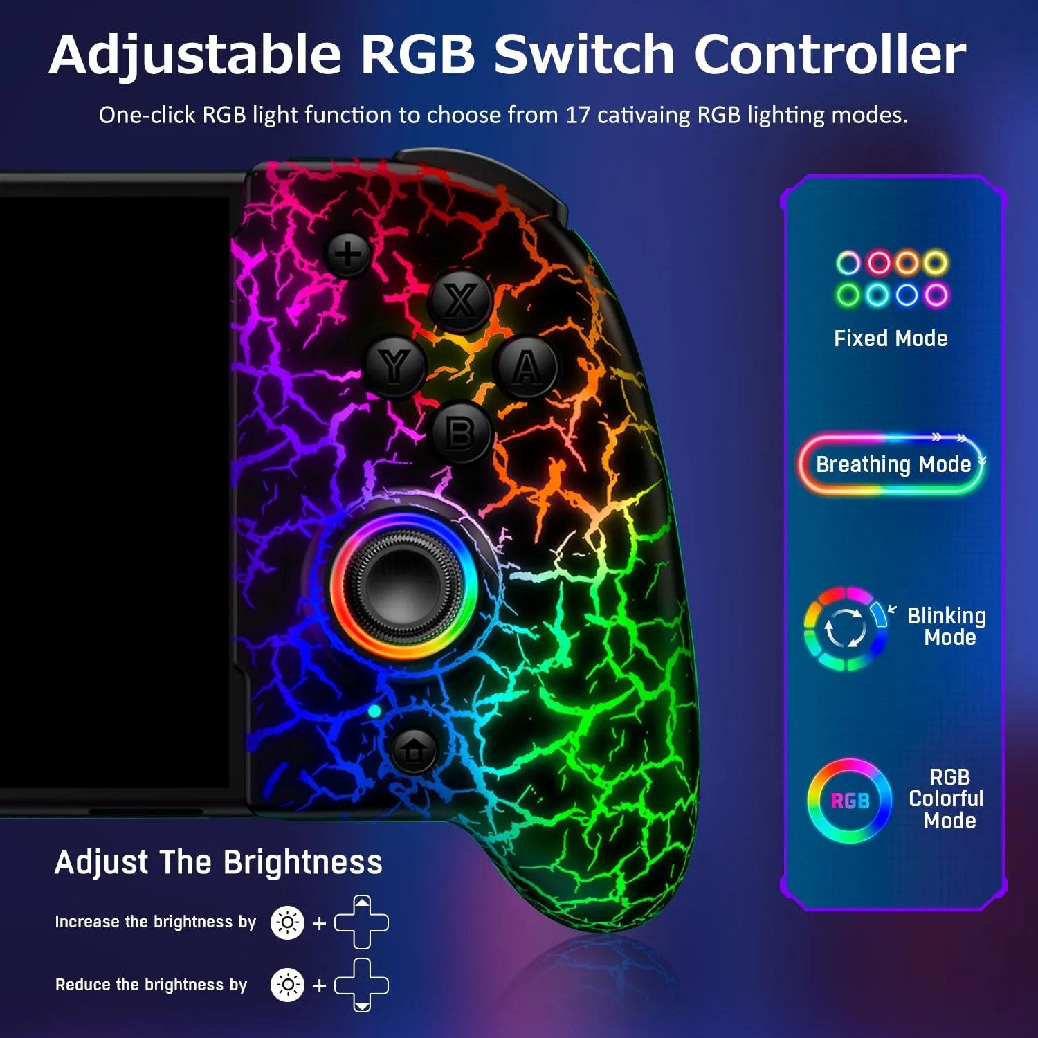 Spican Switch Controllers for Nintendo Switch/OLED, Hall Effect Wireless Pro Controller One-Piece Joypad, Full-Size Ergonomic Handheld Mode Gamepads with 17 RGB Light/Battery/Turbo/Macro/4 Game Slot