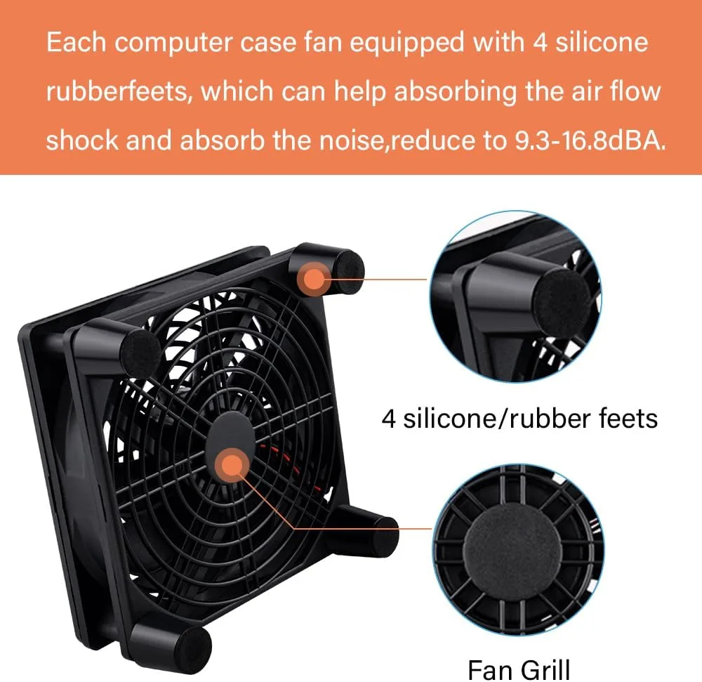 Quiet 120mm Router Fan Cooler with L/M/H 3-Degree Speed Controller, DC 5V USB Powered Cooling Case Fan for Router Modem Receiver DVR PlayStation TV Box