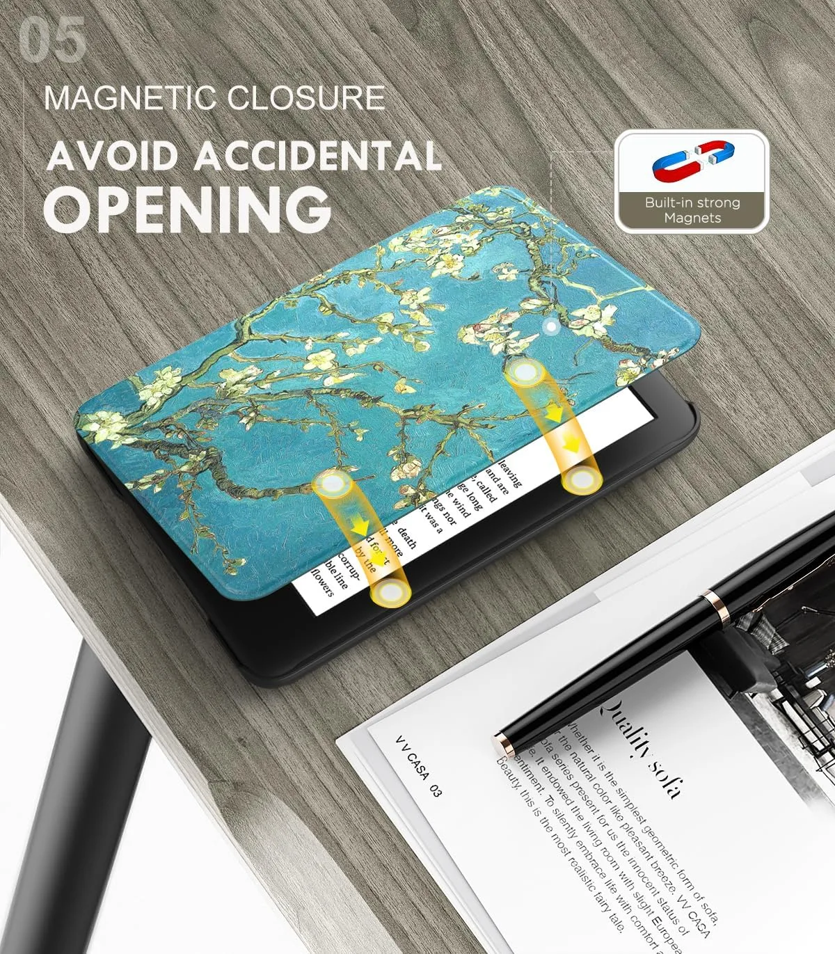 MoKo Case for 6" Amazon Kindle Basic 11th Gen 2024/2022, Apricot Blossom