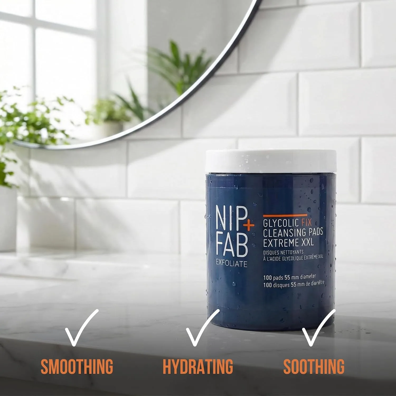 Nip + Fab Glycolic Fix Night Pads Extreme XXL (100 Count) – 5% Glycolic Acid Exfoliating Face Pads with Salicylic Acid – Resurfacing AHA BHA Chemical Peel for Blemishes & Texture