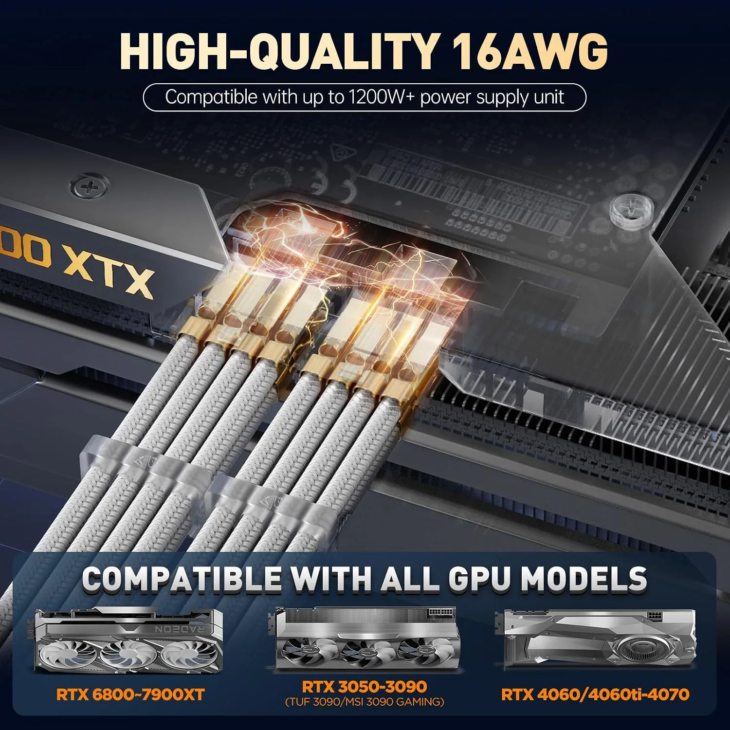 AsiaHorse 16AWG PSU Cable Extension Kit, Sleeved Custom Mod GPU PC Audio Video Power Supply Soft Braided Cables with Comb Kit, 24P/8P to 6+2P/ 8P to 4+4P 30CM